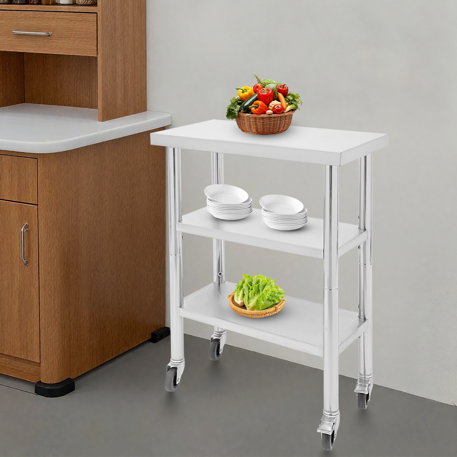 3 Tiers Adjustable Worktable 24*14*35in Drafting Table Stainless Steel Workbench