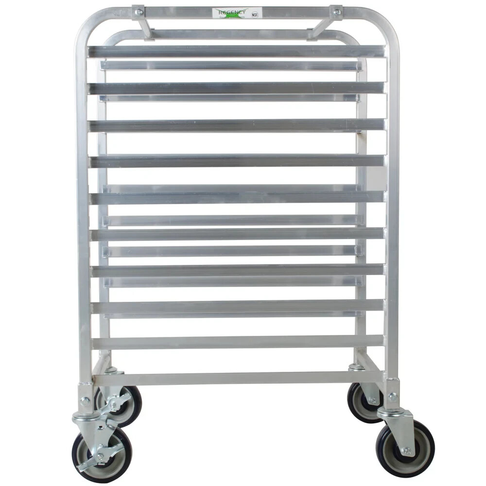 20″W x 26″L x 38″H Aluminun 10 Pan End Load Bun Pan Bakery Rack With Casters