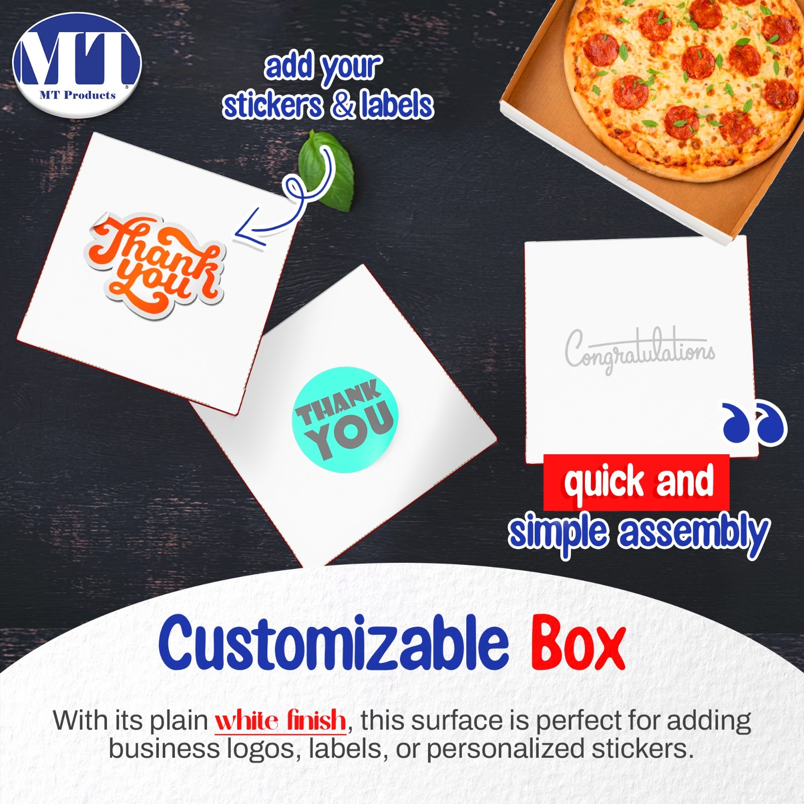 MT Products 14″ x 14″ x 1.9″ Extra Thin White Paperboard Pizza Boxes – 100 Pack
