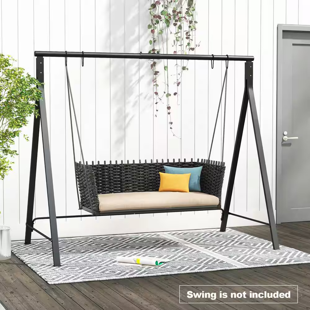 Outdoor Porch Swing Frame 5.7 Ft. Metal Hammock Stand in Black