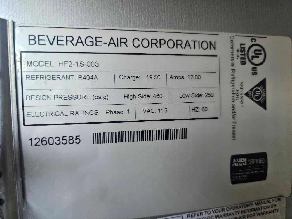 Beverage Air HF2HC-1S 52.00» 45.2 cuft Top Mounted 2 Section Solid Door Freezer