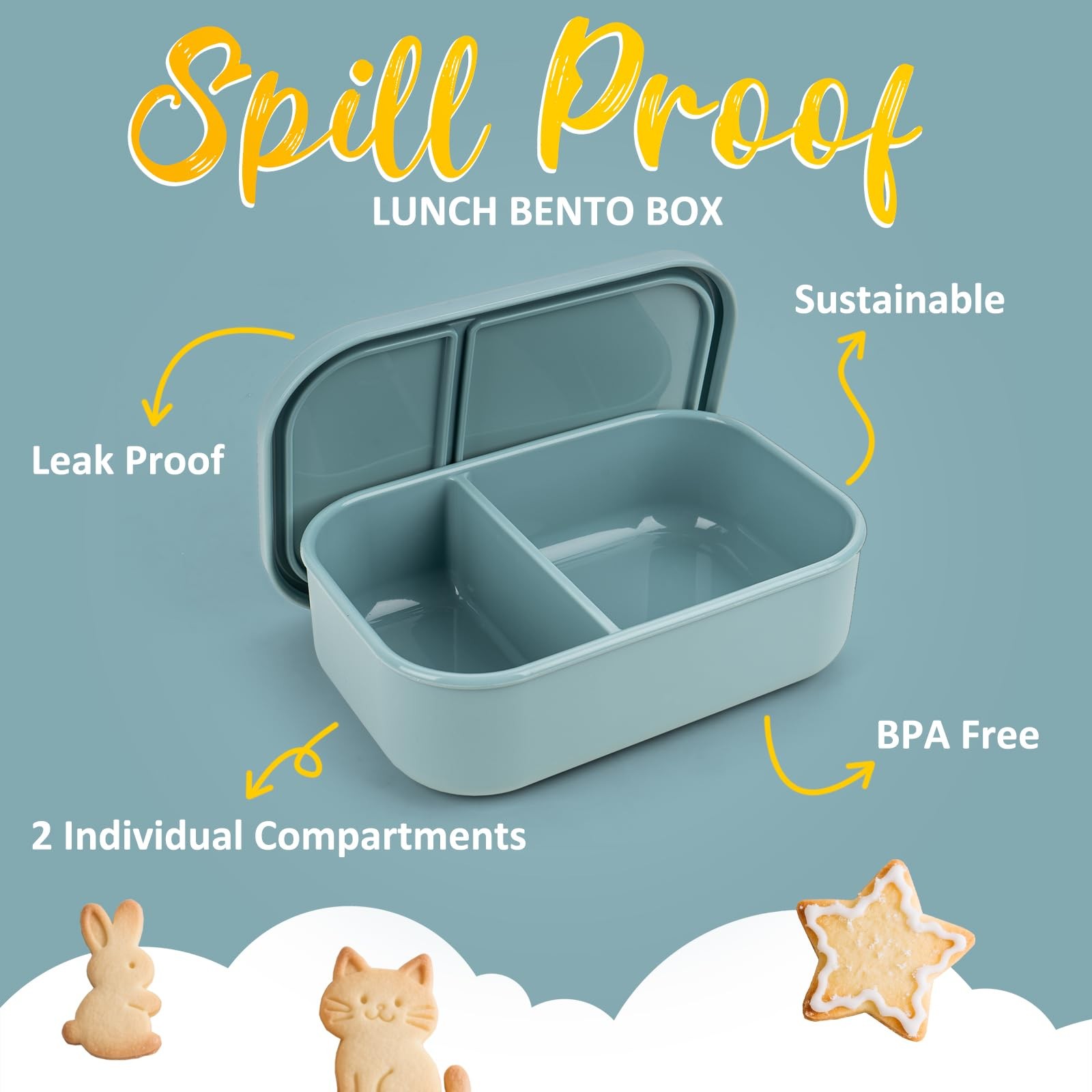 Silicone Bento Box for Adult, Stackable 32oz | 2 Compartment, green