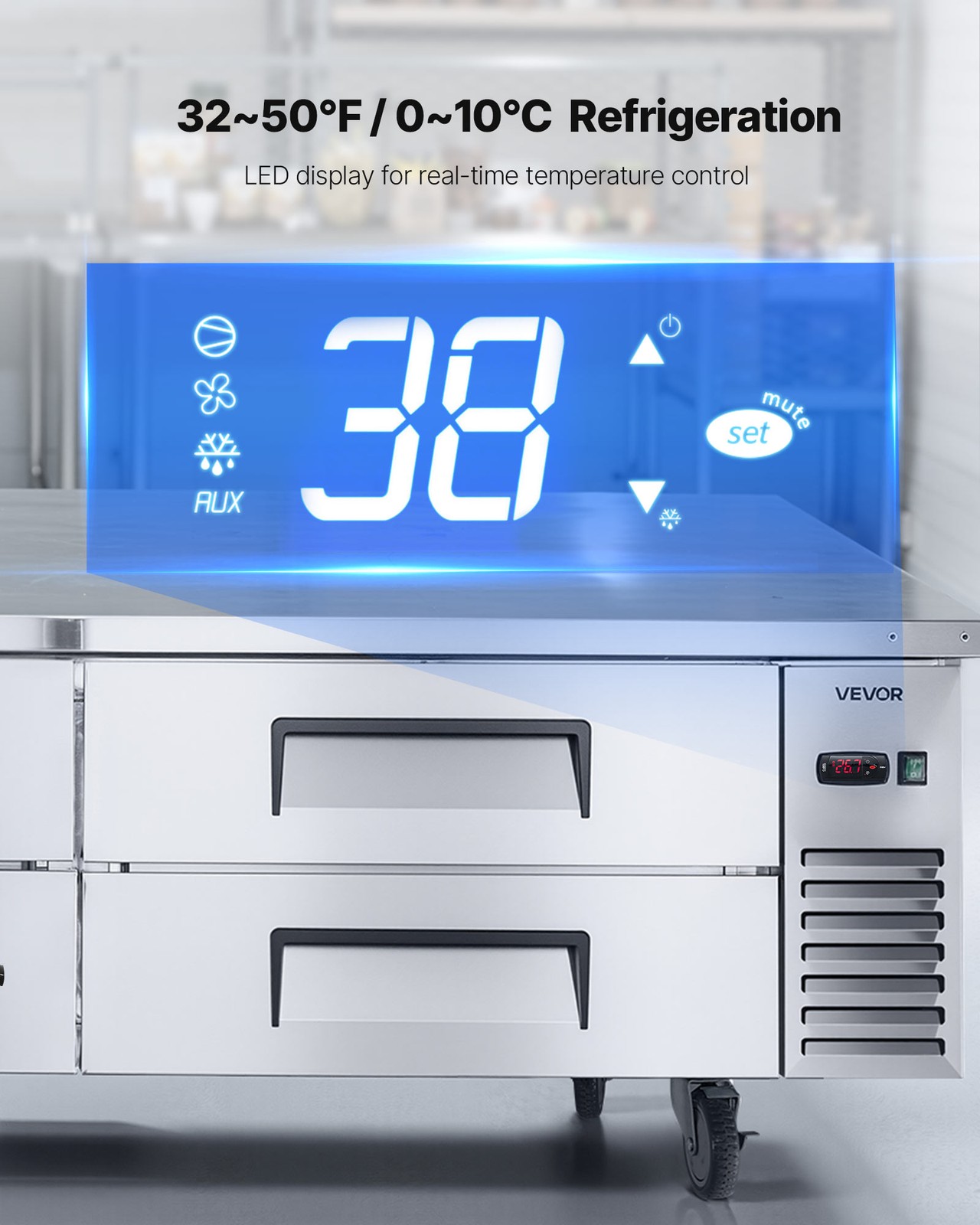 VEVOR Commercial Chef Base Refrigerator Kitchen Prep Worktable 72 in Four Drawer
