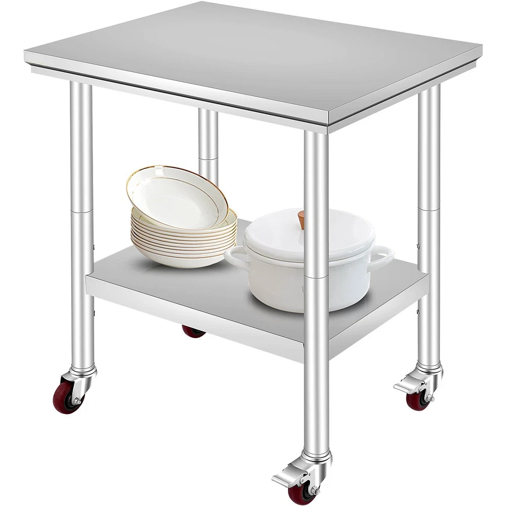 Uimoso Rolling Stainless Steel Work Table 30″x24″ Cart + Casters Undershelf