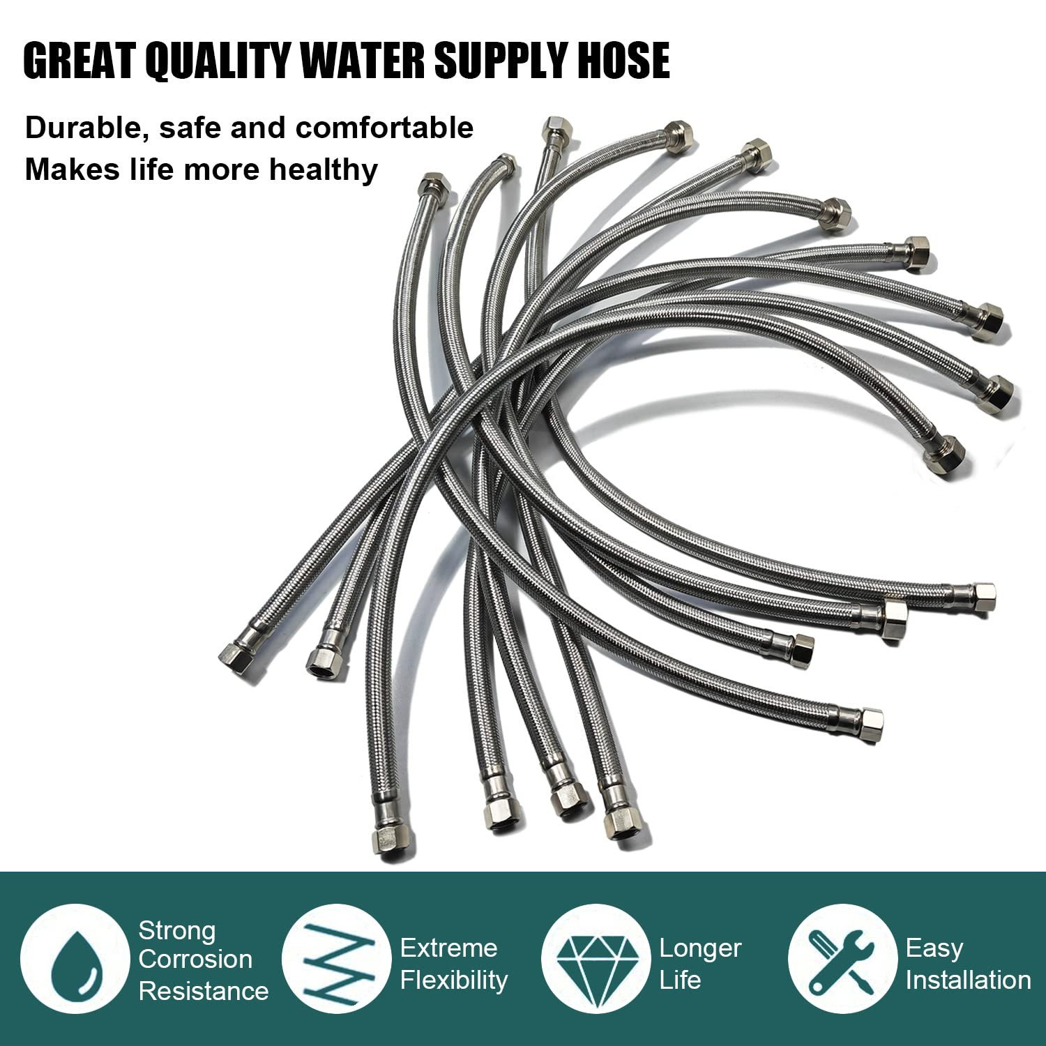 35in Braided Stainless Steel Faucet Water Supply Line 3/8 FCT x 1/2 IP