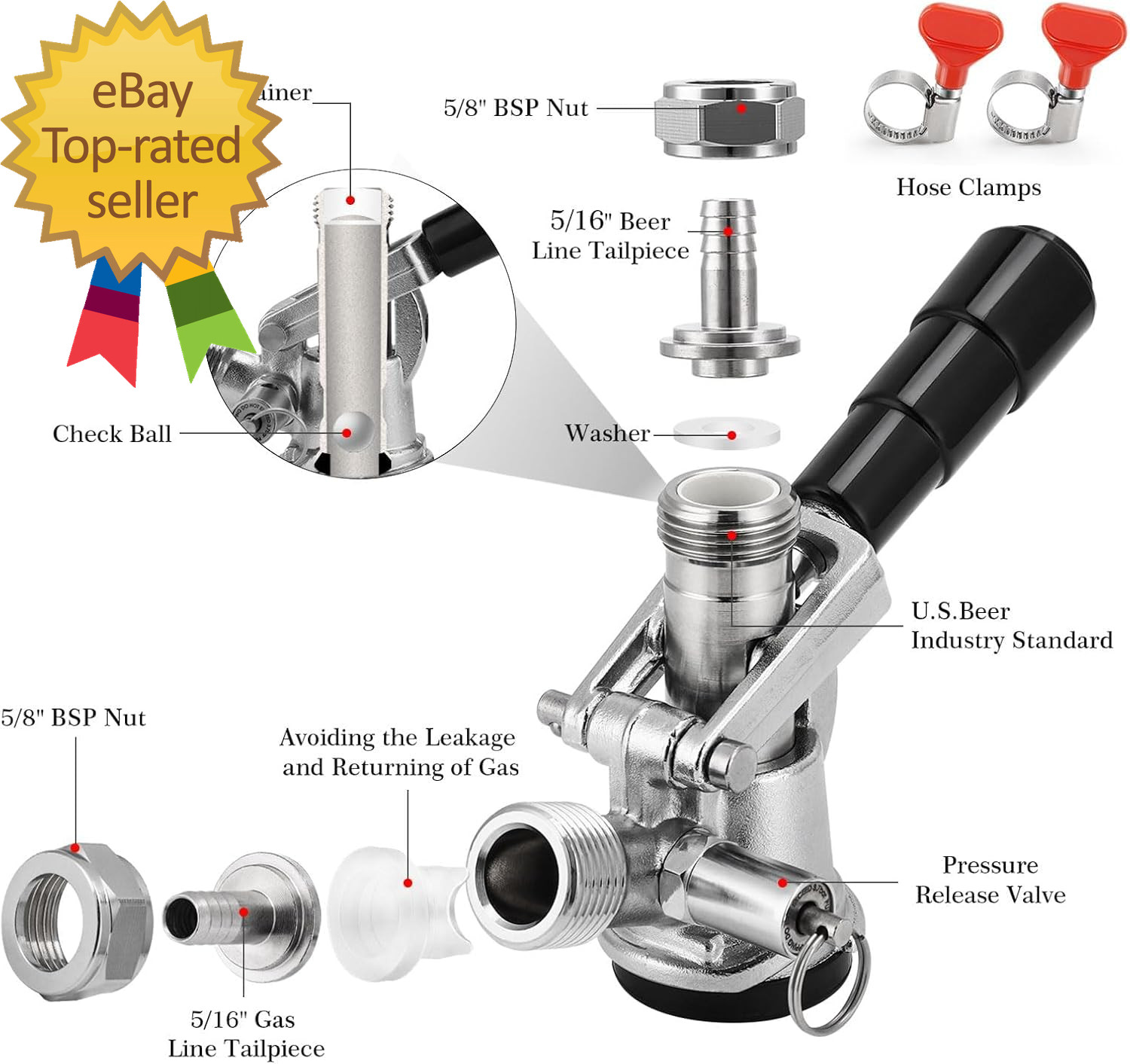 Keg Coupler 304 Stainless Steel Probe Sankey Keg Coupler D System Keg Tap for
