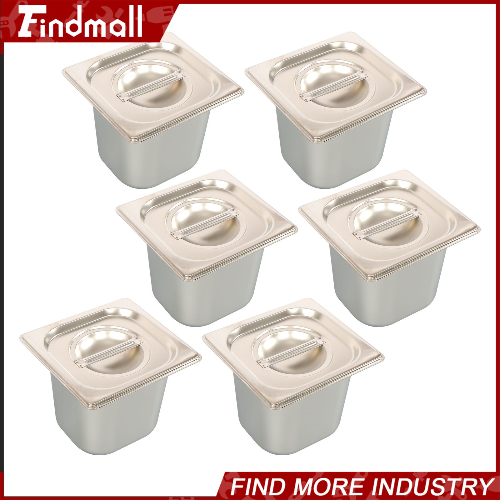 Findmall 6 Set Hotel Pan 1/6 Size Stainless Steam Table 6 Inch Deep with Lid