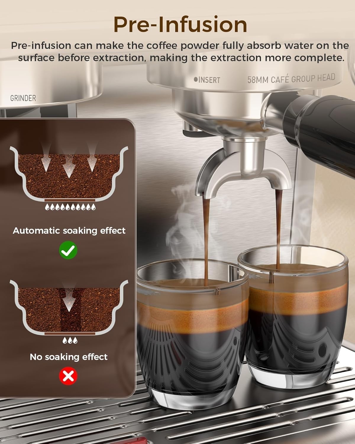 Commercial Espresso Machine 15 Bar, Semi-Automatic Coffee Maker w/ Bean Grinder