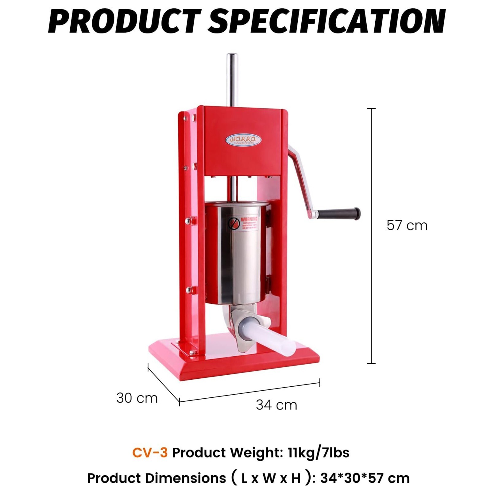Hakka 3L 7Lbs Sausage Stuffer 2 Speed Stainless Steel Vertical Meat Filler Maker