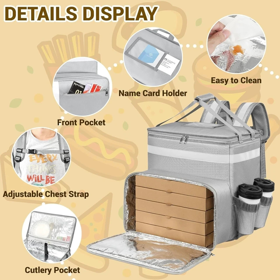 Food Delivery Backpack, Expandable Insulated Pizza Bags for Delivery, Bike, L