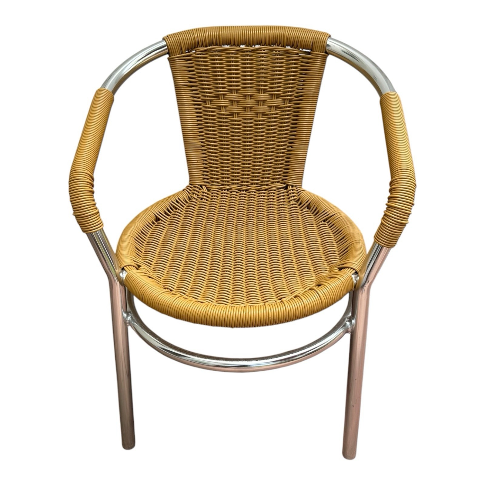 DHC Furniture Inc Commercial Grade Wicker Chrome Barrel Dining Chairs Set 4 VG