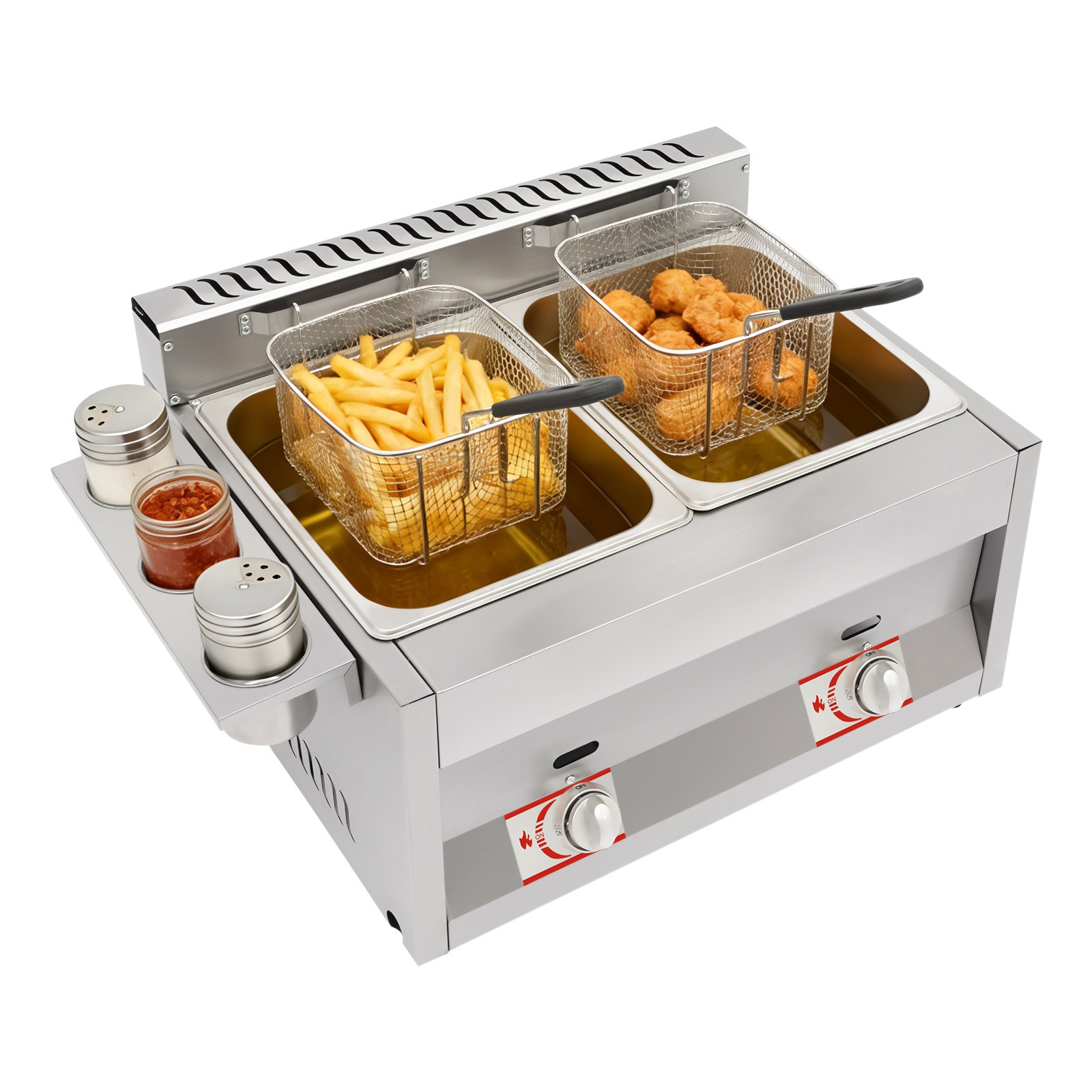 Commercial Deep Fryer with Basket and Lid Stainless Steel Dual Tank Fry Machine