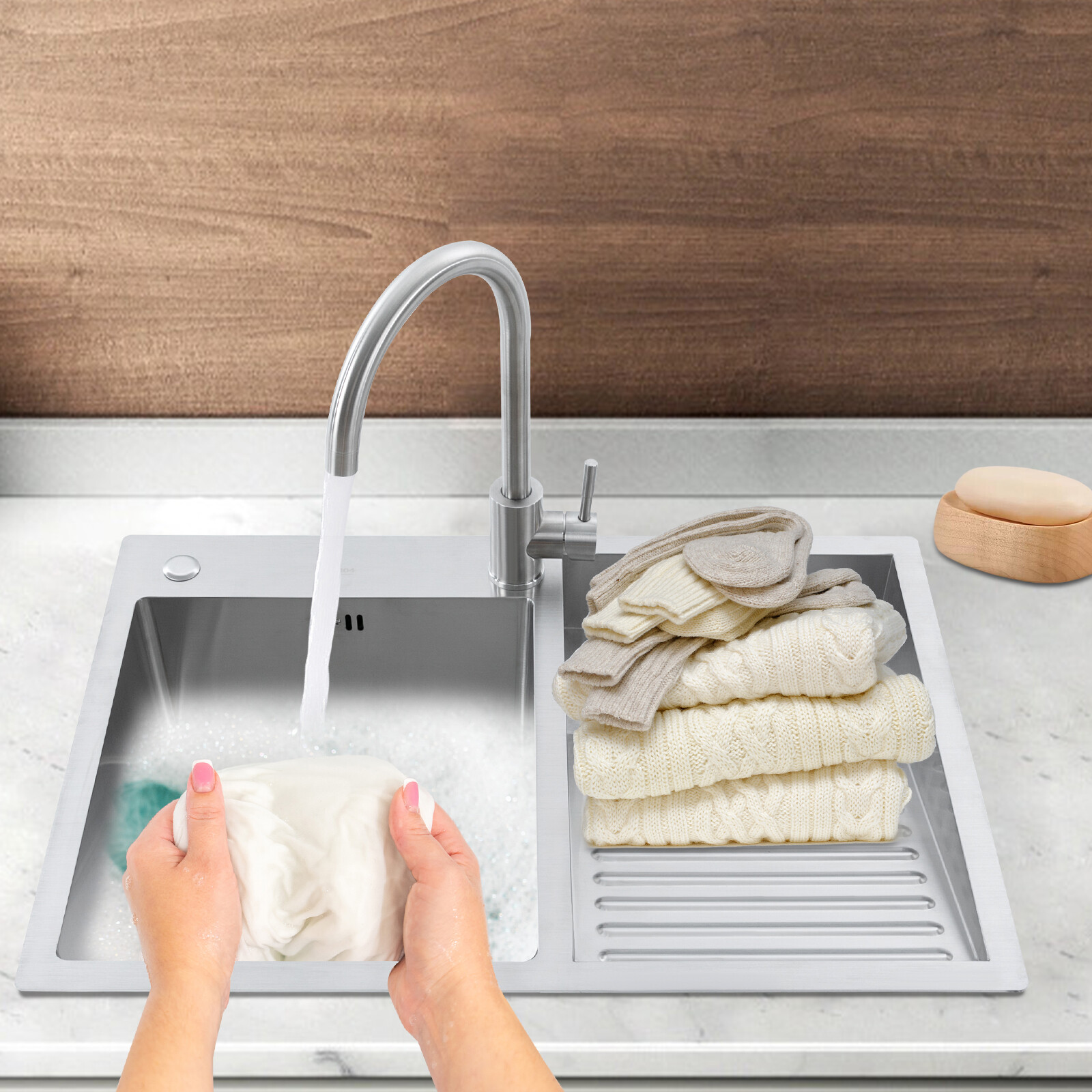 Stainless Steel Drop-in Laundry Sink Workstation Sink w/ Faucet 27.56*18.9*8.66″