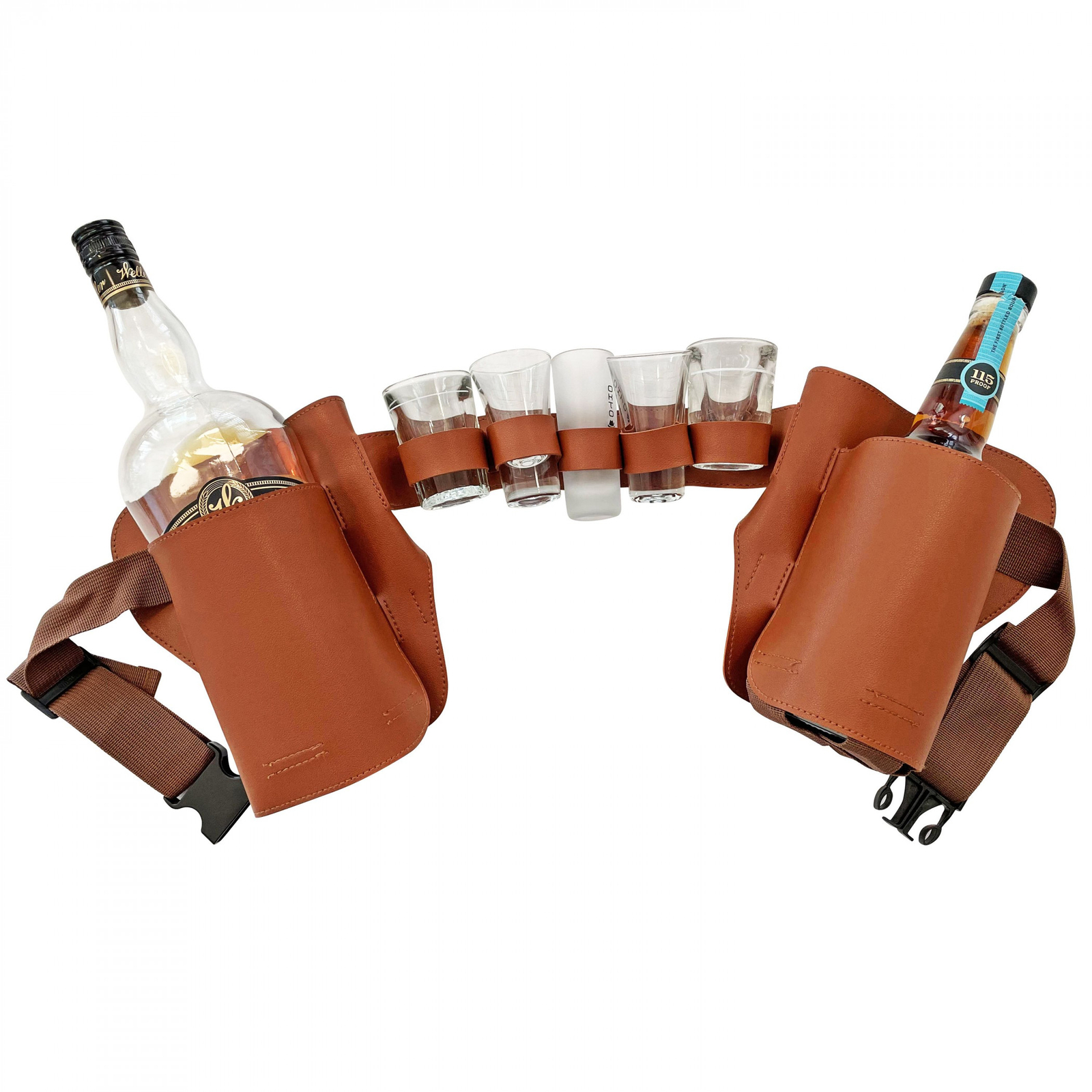 Liquor Holsters with Shot Glass Holder Brown Belt Brown
