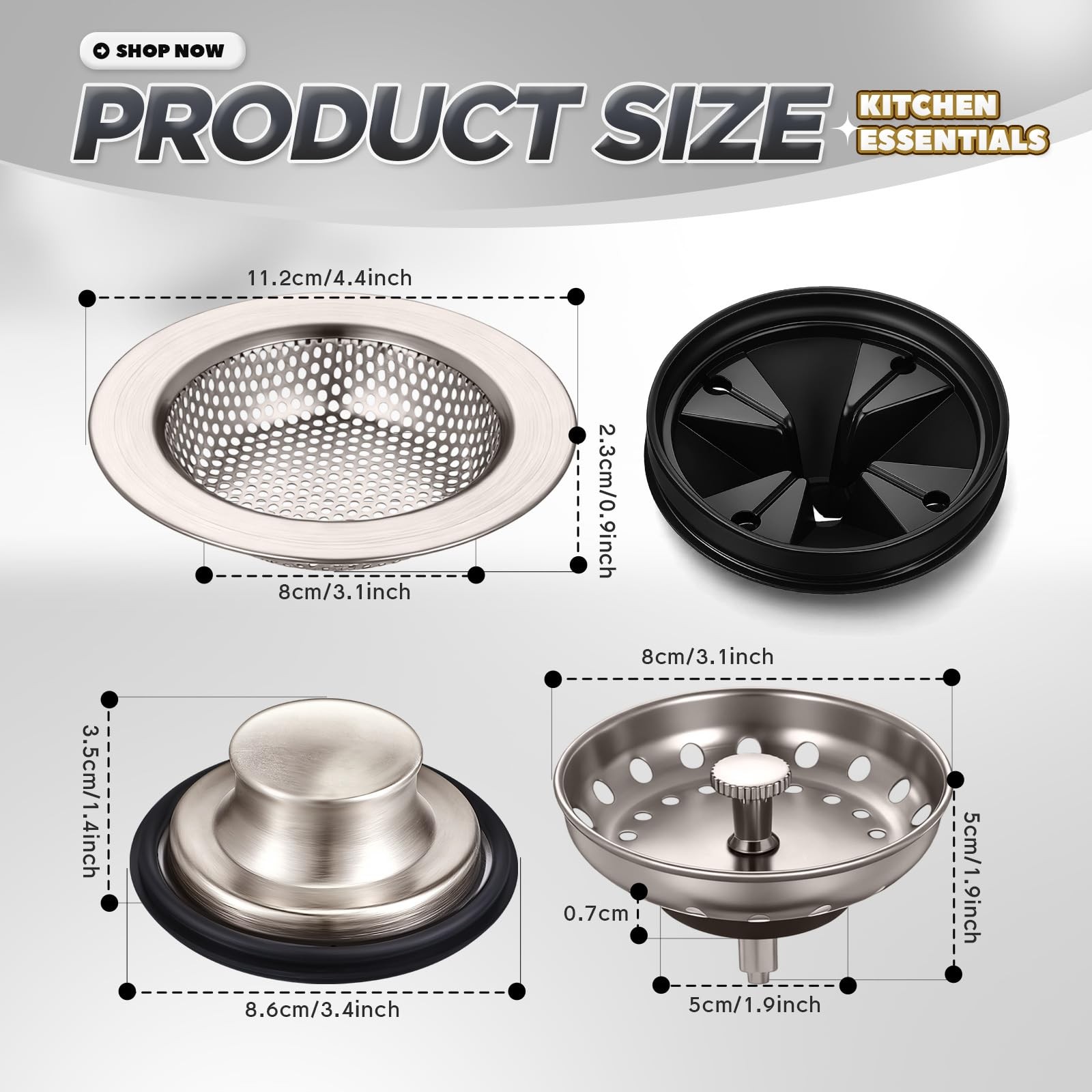 4 Pcs Brushed Silver Kitchen Sink Garbage Disposal Accessories Set