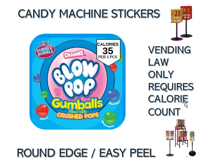 2.5″ Vending Label Candy Machine Sticker Easy Peel BLOWPOP GUMBALLS