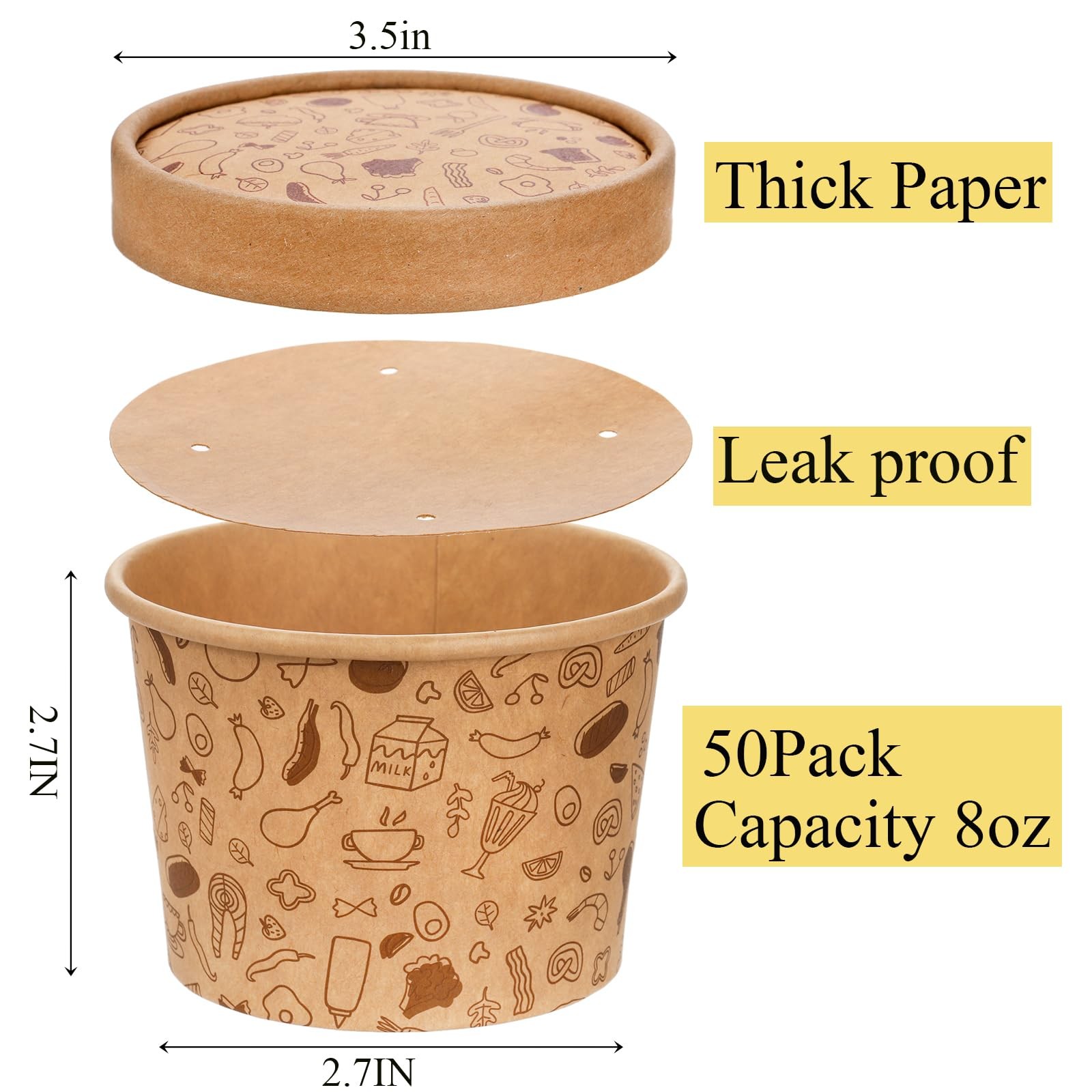 50 Pack Paper Containers With Lids 8oz To Go Paper Soup Container Disposable Kra