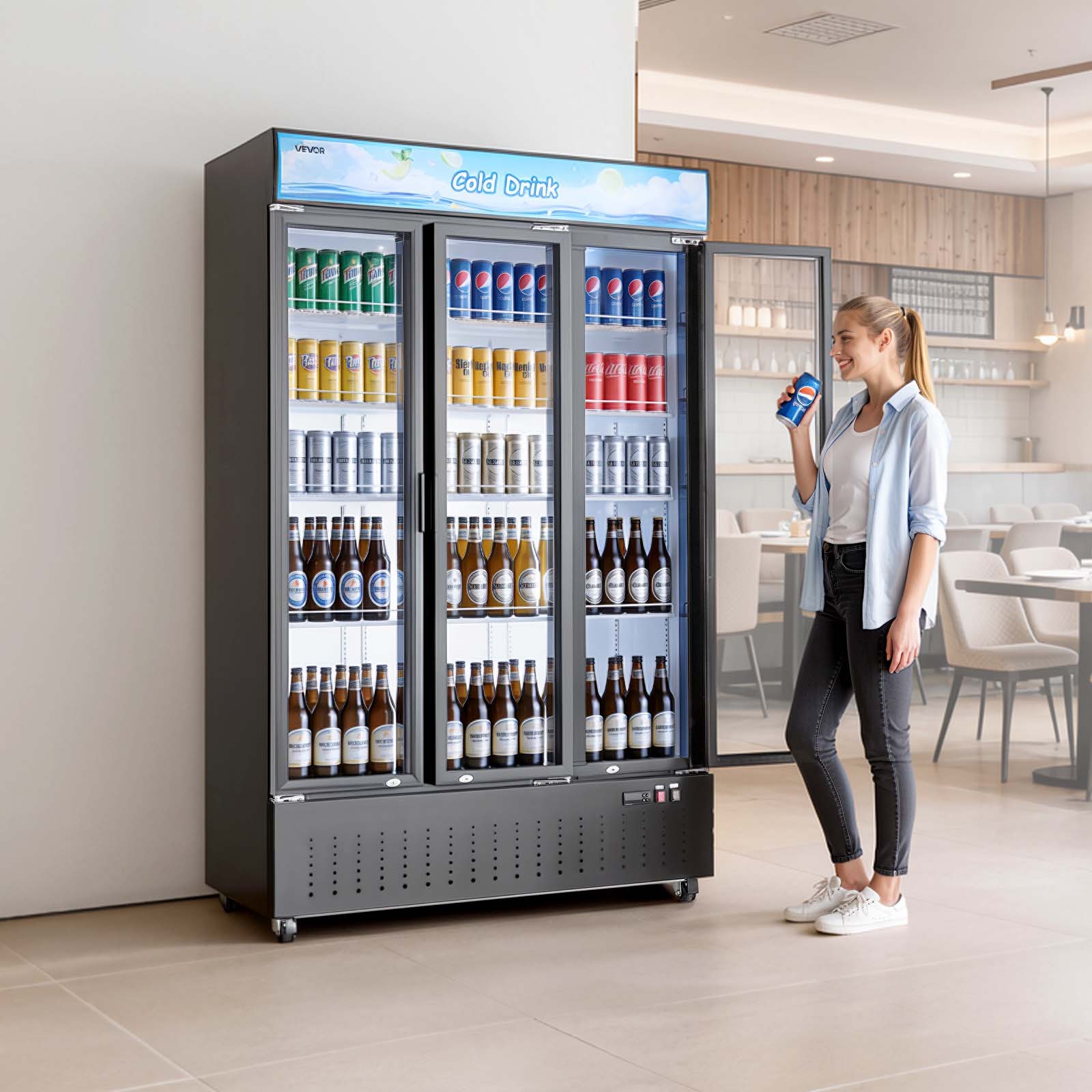 VEVOR Commercial Merchandiser Refrigerator 26.8 Cu.Ft 3-Door Beverage Cooler
