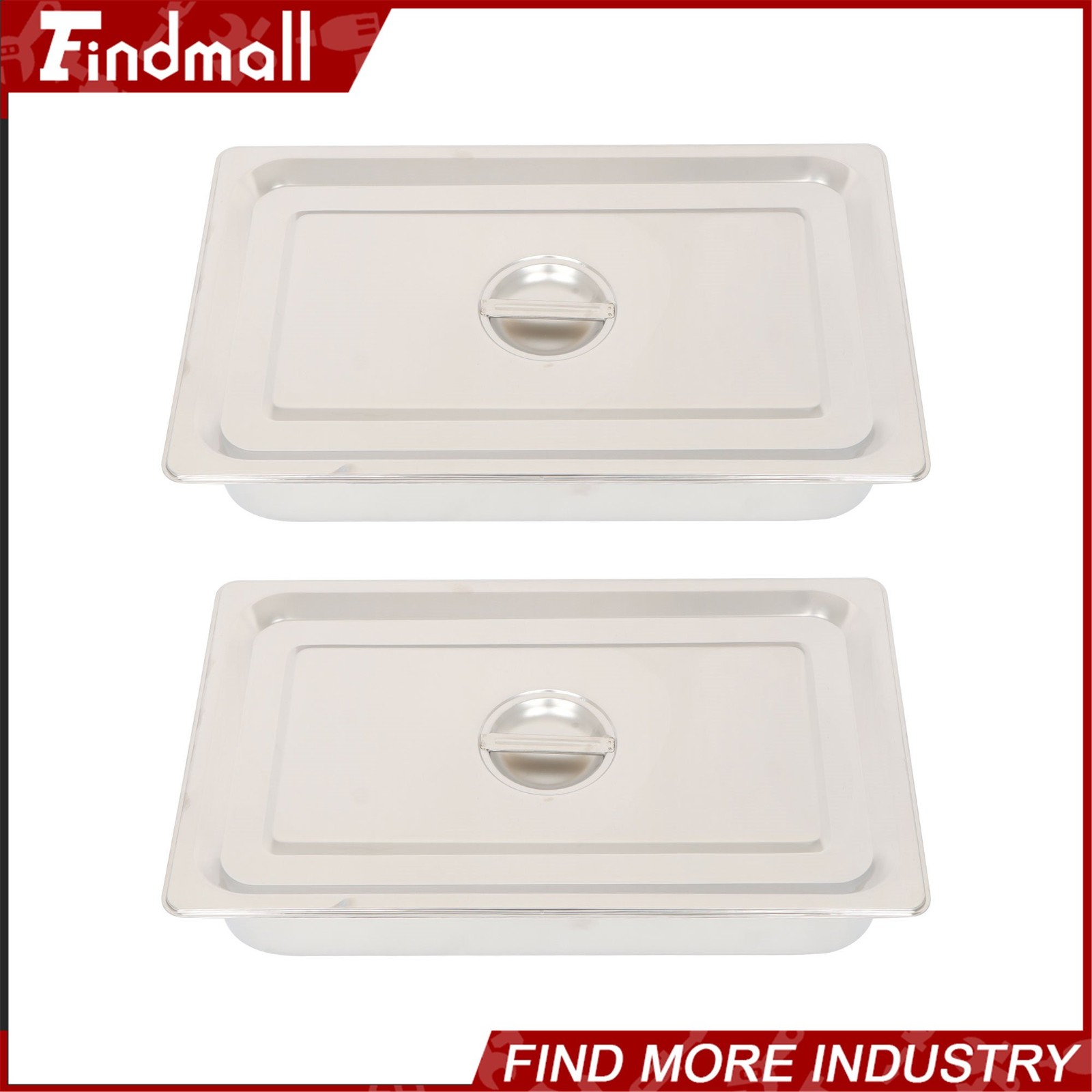 Findmall 2 Pack Stainless Steam Hotel Pan with Lid, 1/1 Size X 4 Inch Deep Steam