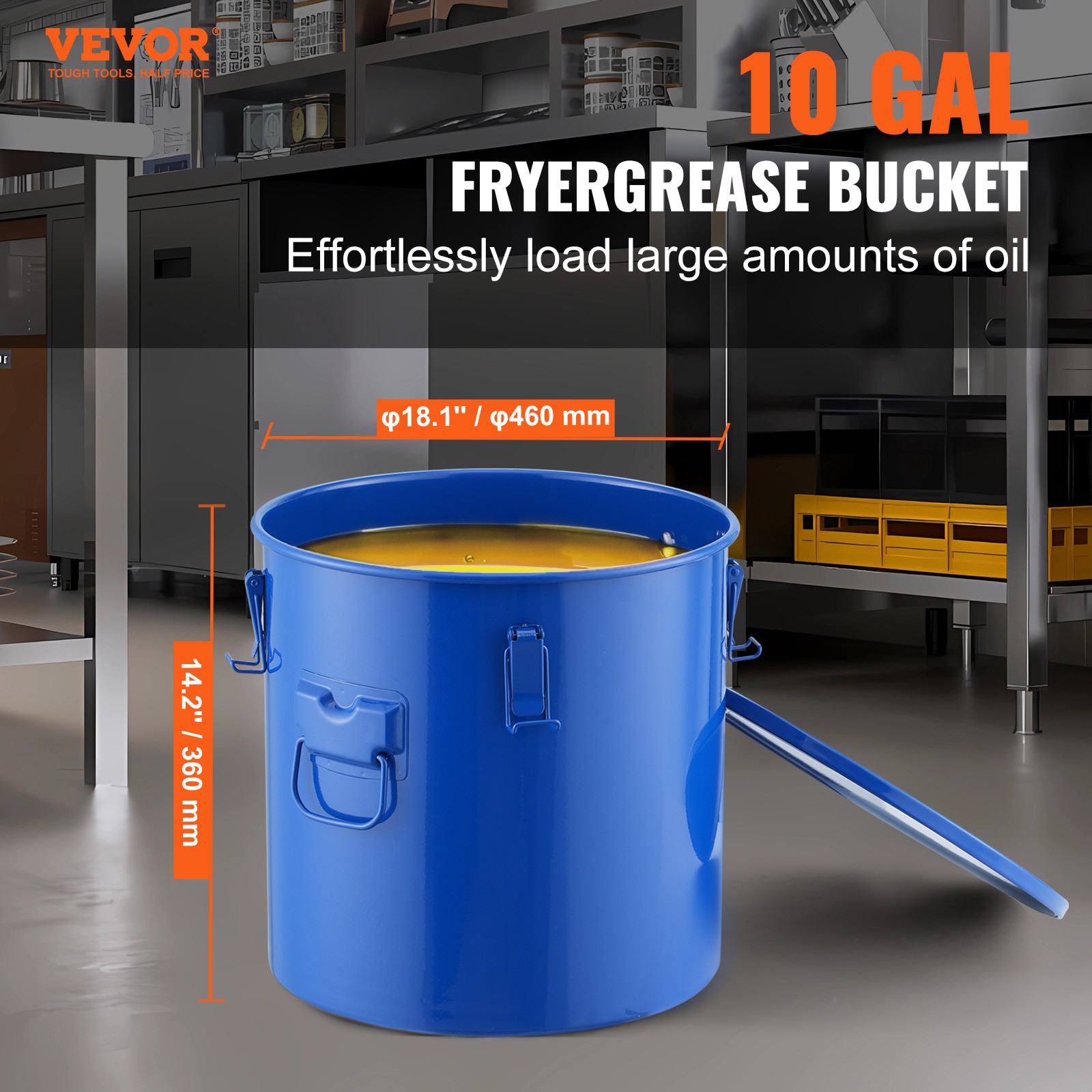 VEVOR Fryer Grease Bucket Oil Disposal Caddy 10 Gal Bucket with Filter Bag Blue