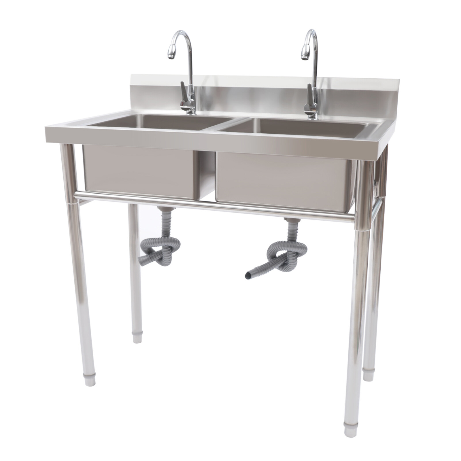 Stainless Steel Commercial 2 Dual Compartment Utility Prep Sink w/ Basins Faucet