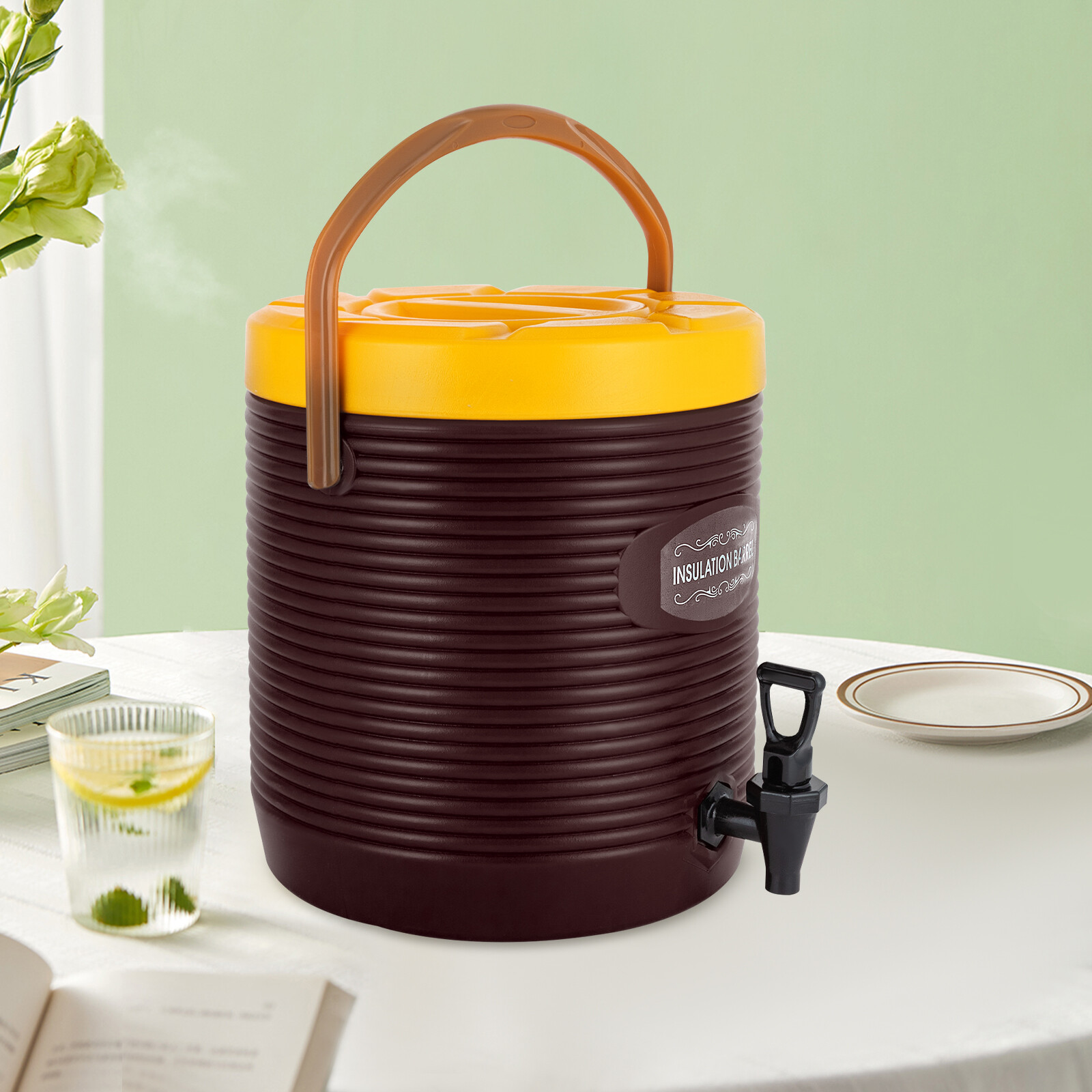 13L Hot & Cold Drink Dispenser Insulated Beverage Dispenser with Faucet Brown US