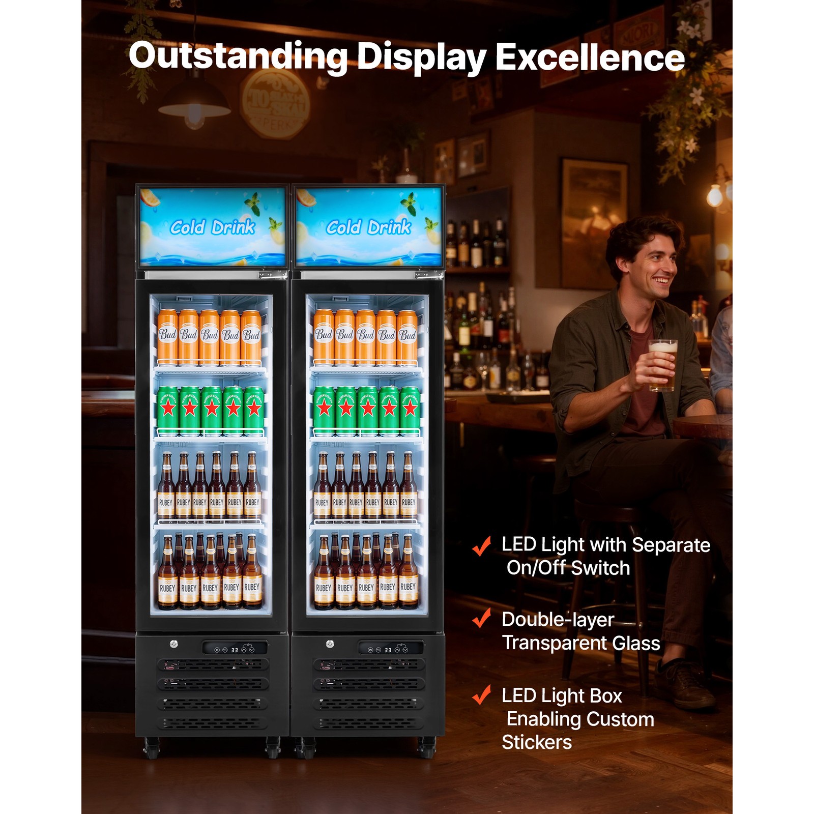 Uimoso Commercial Upright Refrigerator 6.1 Cu.Ft Beverage Display Cooler
