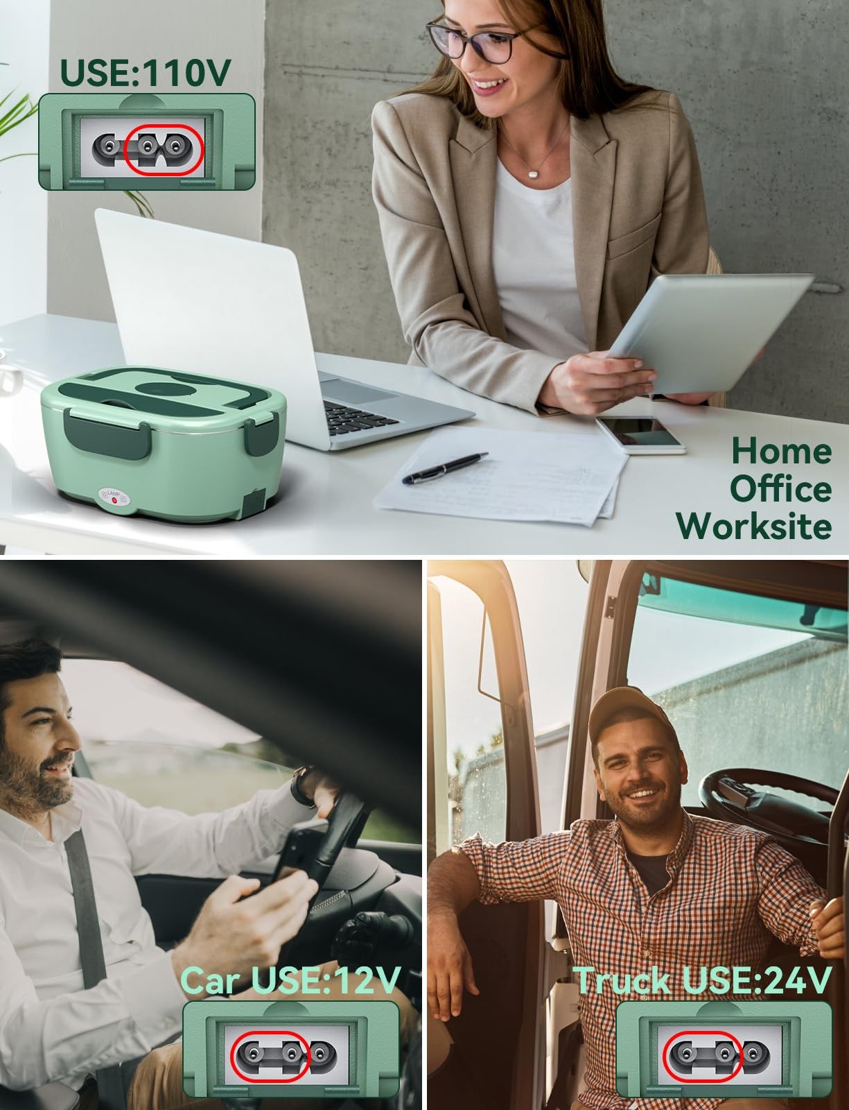 Sitlais Electric Lunch Box for Adults – Fast Heating Portable Light Green