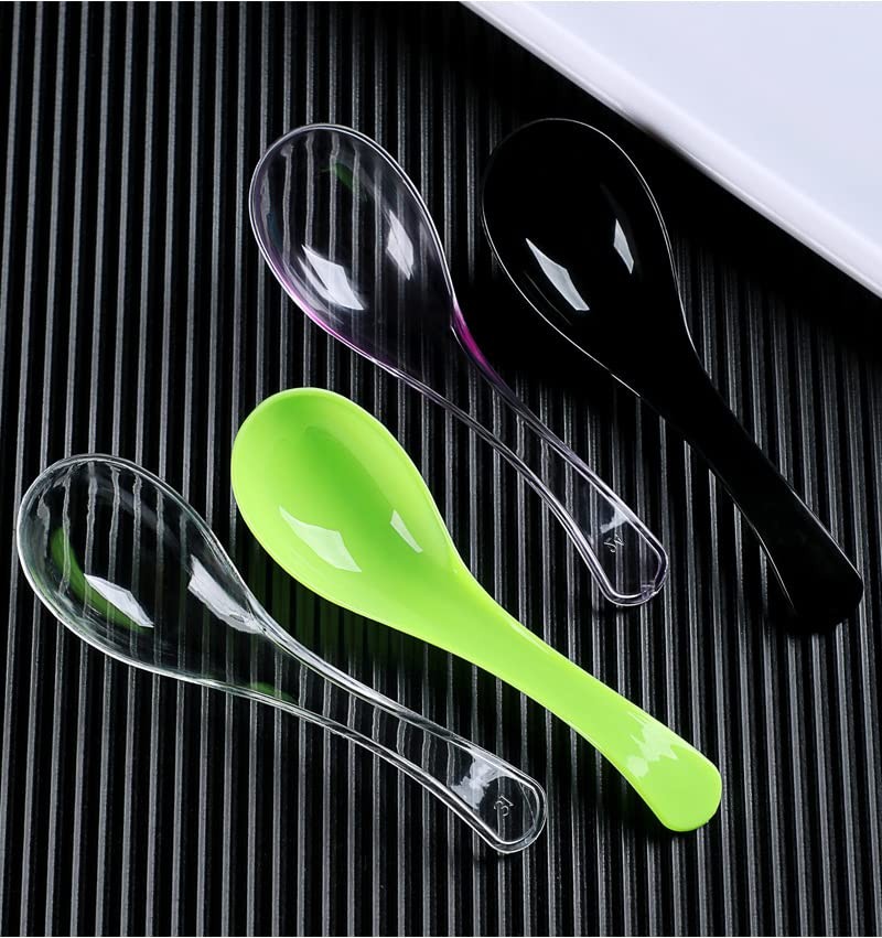 50 PCS Disposable Clear Plastic Asian Soup Spoons – Tasting & Front 5“,