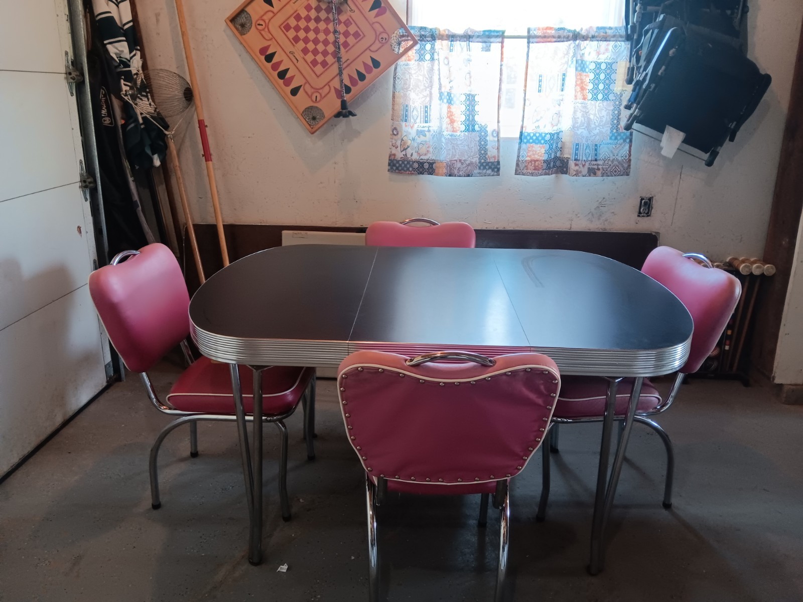 Retro Style, Chrome Edge Table and 4pc. Pink Chair Set