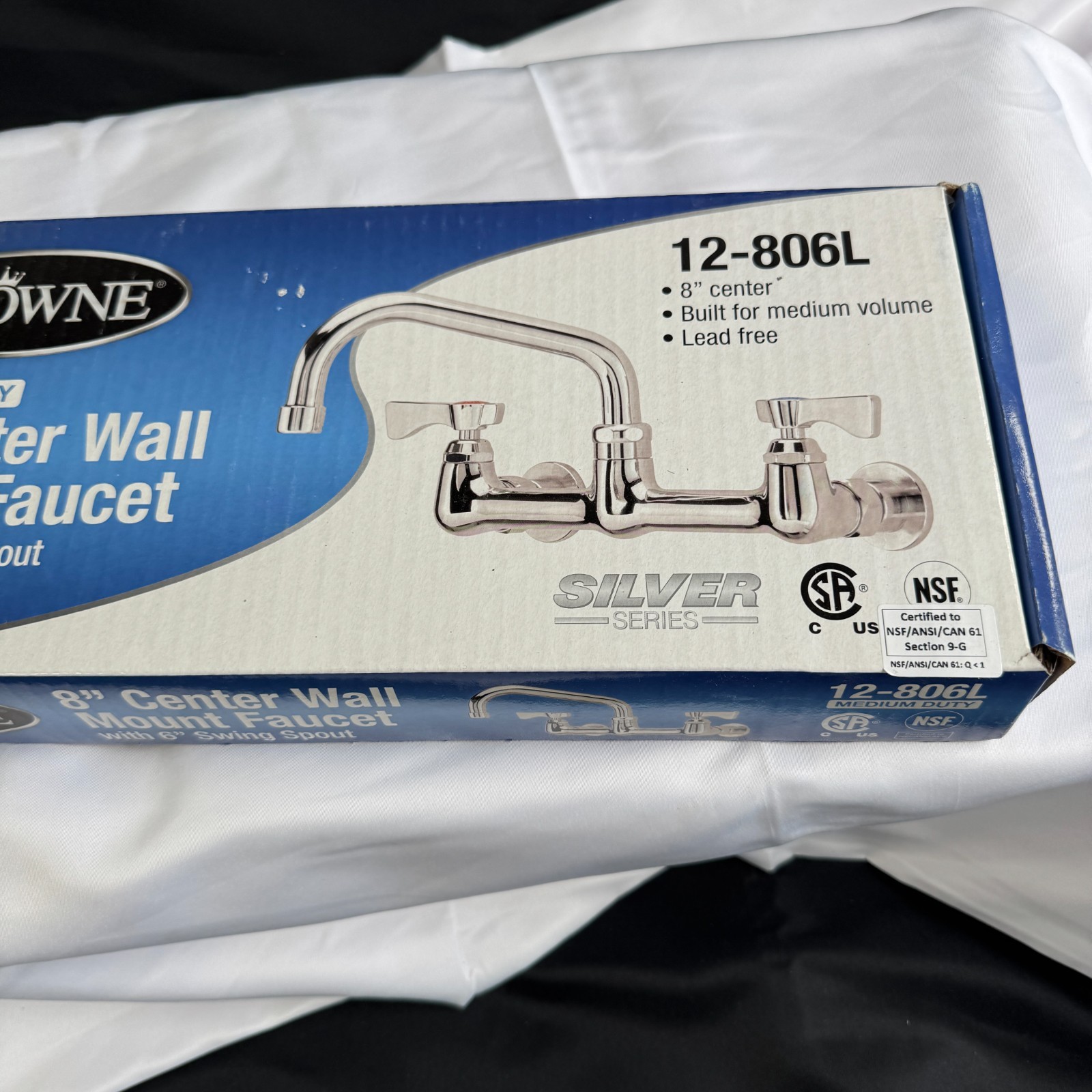 Krowne 12-806L 8in Center Wall Mount Faucet 6in Swing Spout NSF Lead Free