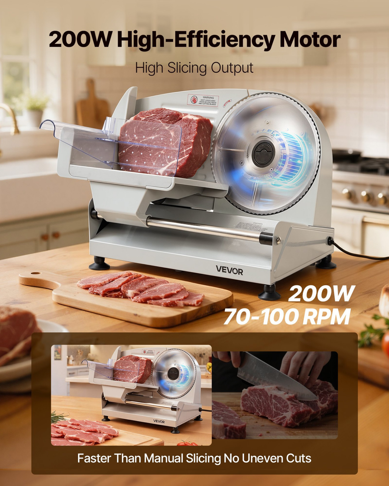 Electric Meat Slicer 7.5″ 200W Deli Food Slicer Adjustable Thickness UL