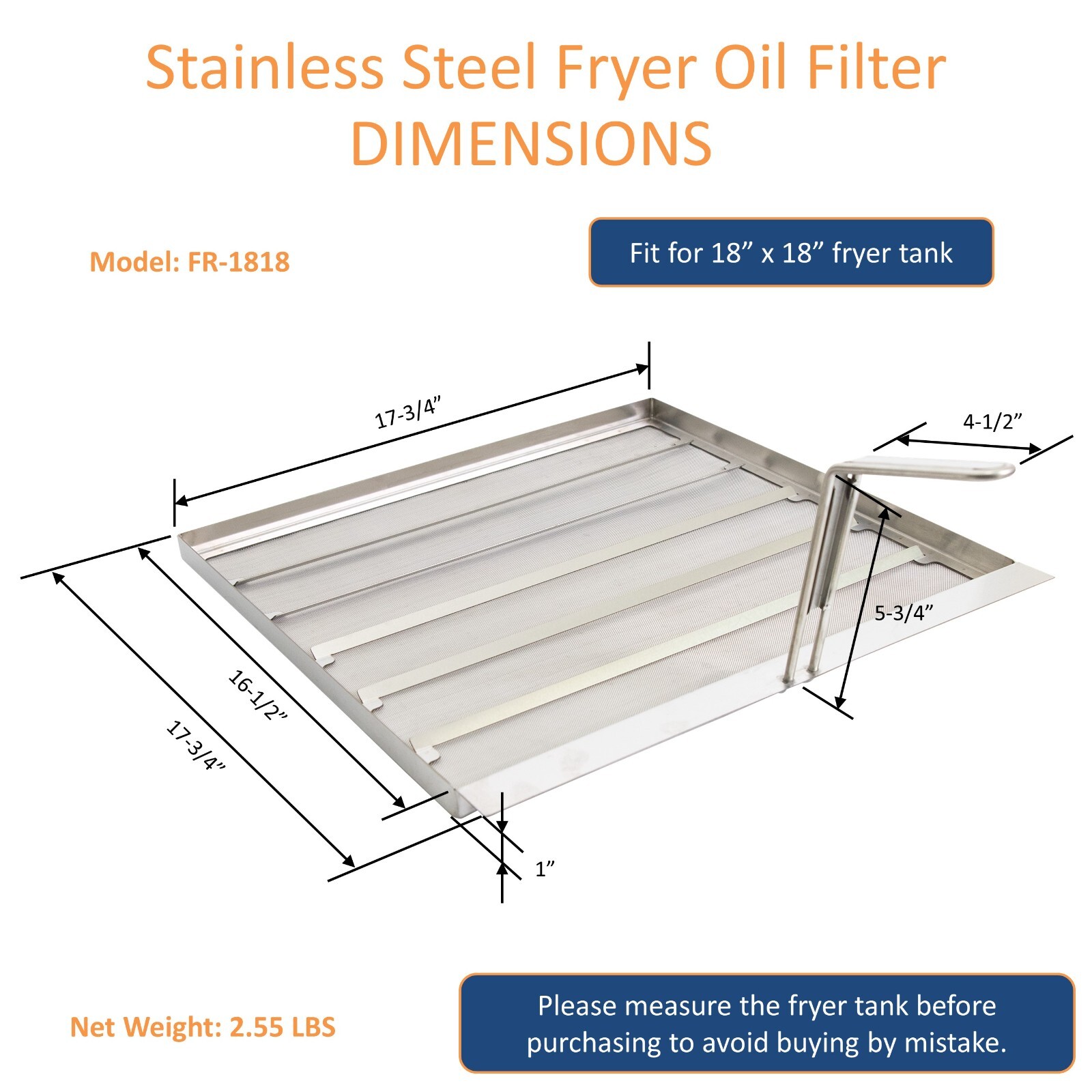 GSW Commercial Stainless Steel Deep Fryer Filter Mesh Skimmer Fryer Strainer