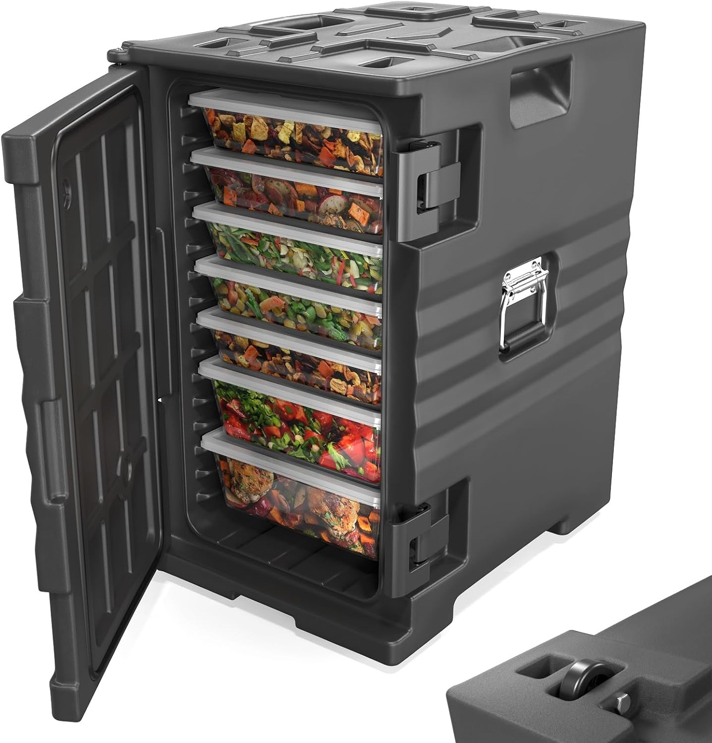 109 QT Hot Box Food Warmer, Insulated Food Pan Carrier w/ Wheels Double Buckles