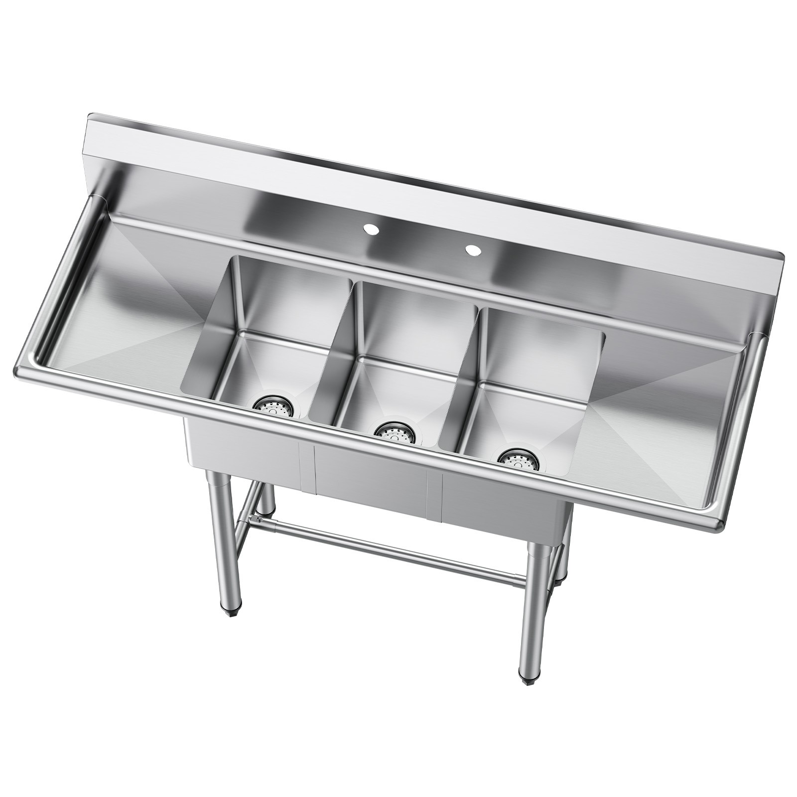 Uimoso 3-Compartment Stainless Steel Sink with 54″Drainboards for Commercial Use