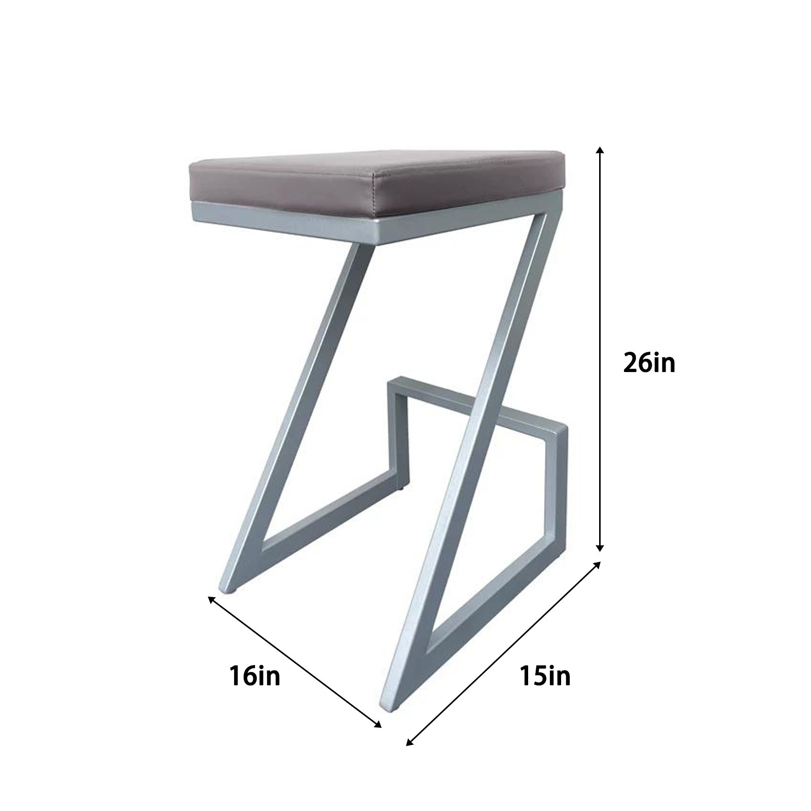 2PCS Bar Stools Backless Faux Leather and Brushed Stainless Steel Z-Shaped Chair