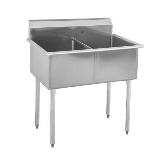 Commercial Stainless Steel Kitchen and Utility Two Compartment Sink – 39″x24.5″