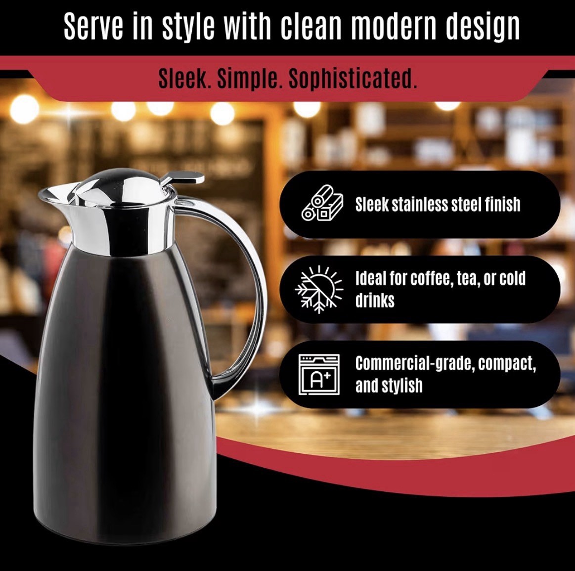 Tablecraft 12682 Stainless Steel Coffee Carafe 2 Liter Black New In Box Sealed