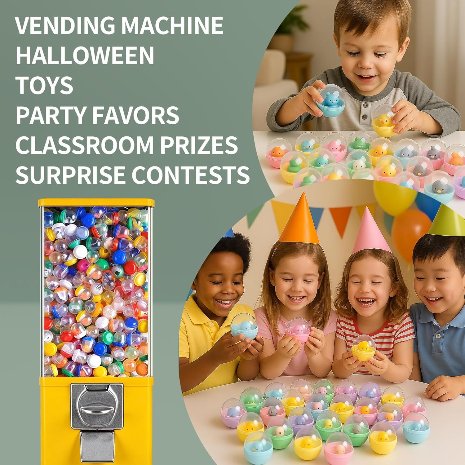50Pcs 2 Inch Colored Vending Machine Capsules, Gumball Machine Capsules, Plastic