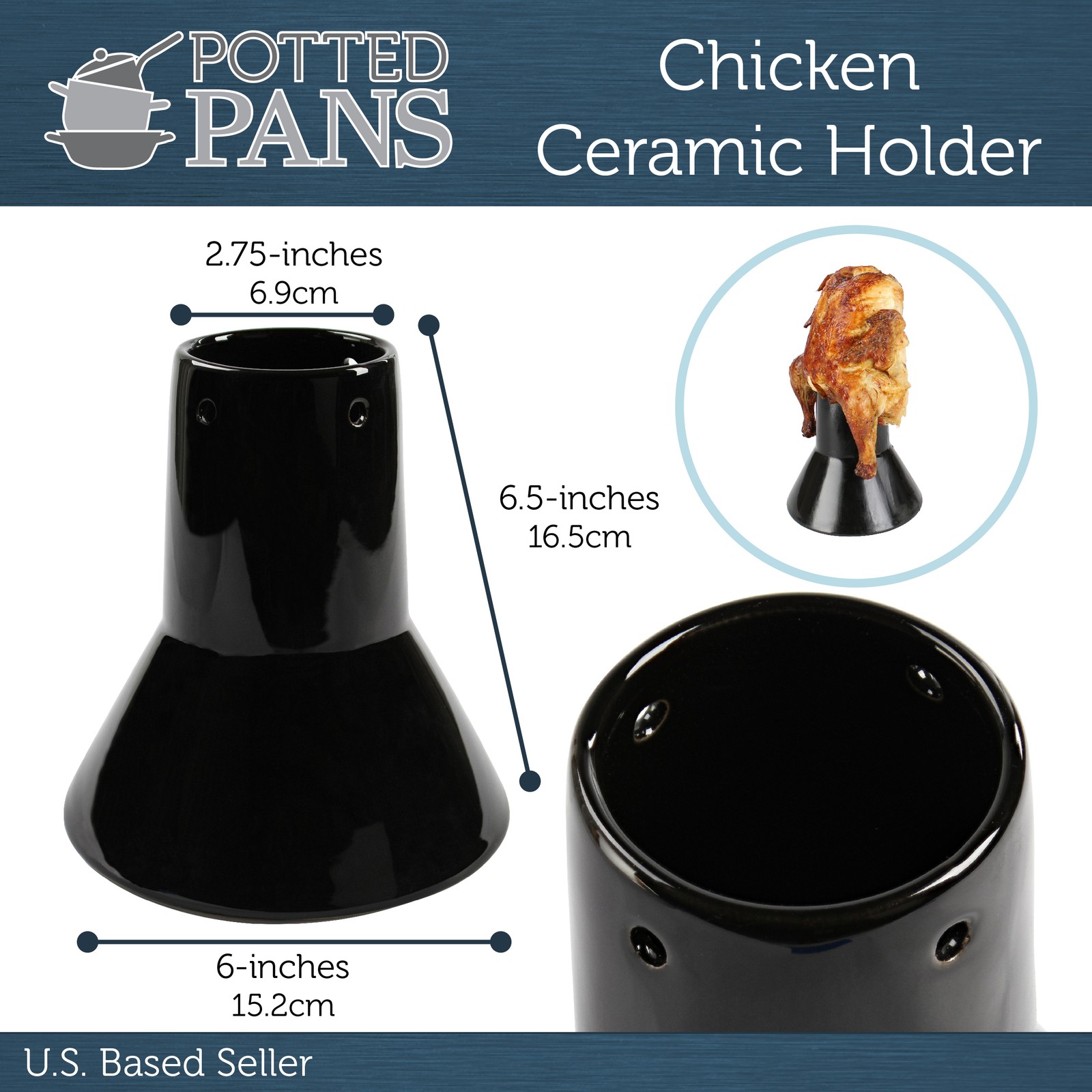 Potted Pans Ceramic Beer Can Chicken Holder for Grill or Smoker – Turkey Throne