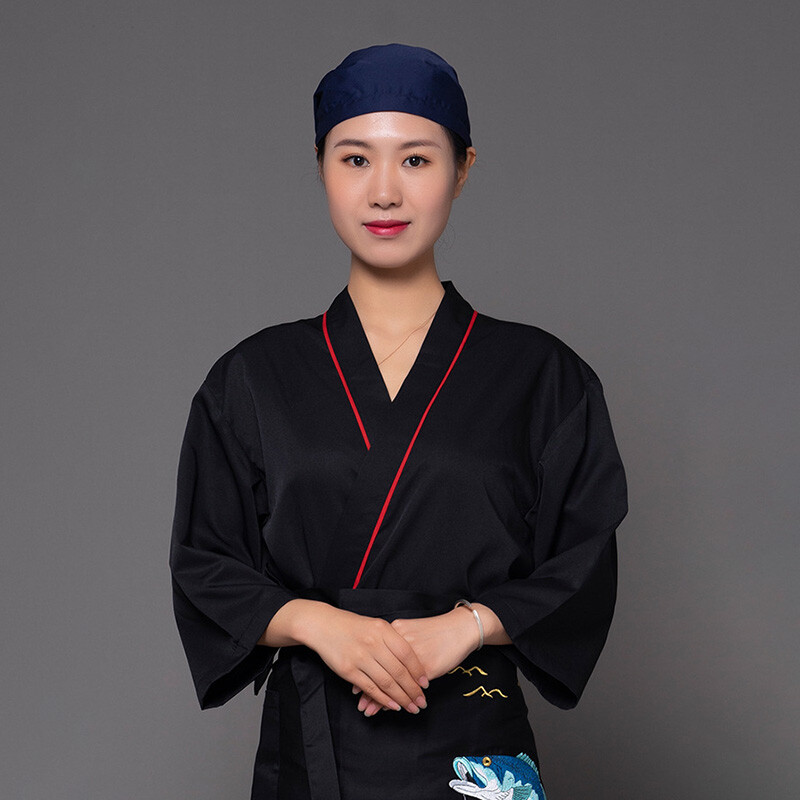 Unisex Japanese Cook Uniform Kimono Medium Sleeve Chef Sushi Restaurant Overalls