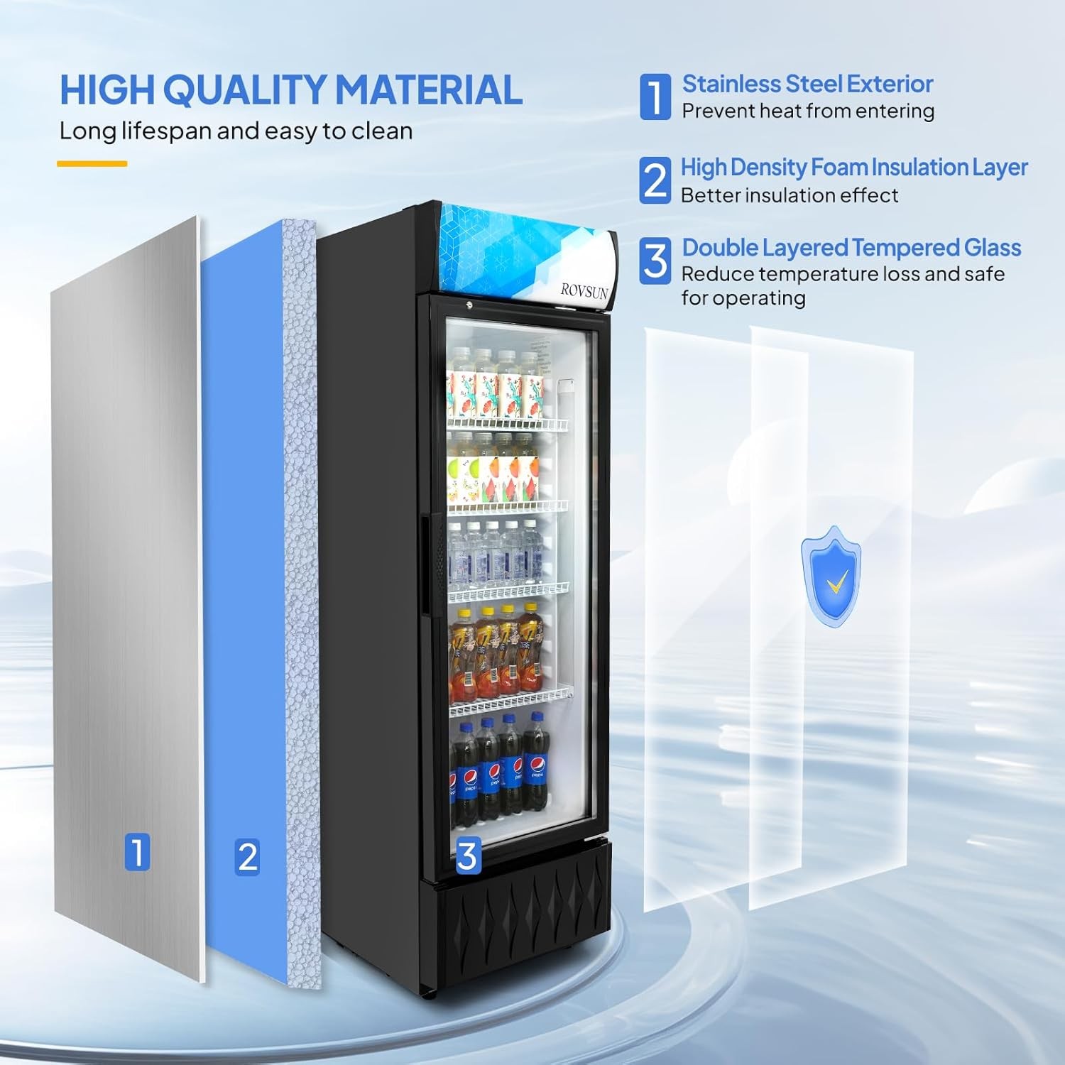 ROVSUNCommercial Merchandiser Refrigerator Cooler 8.1 Cu.Ft /235L with 4 Shelves