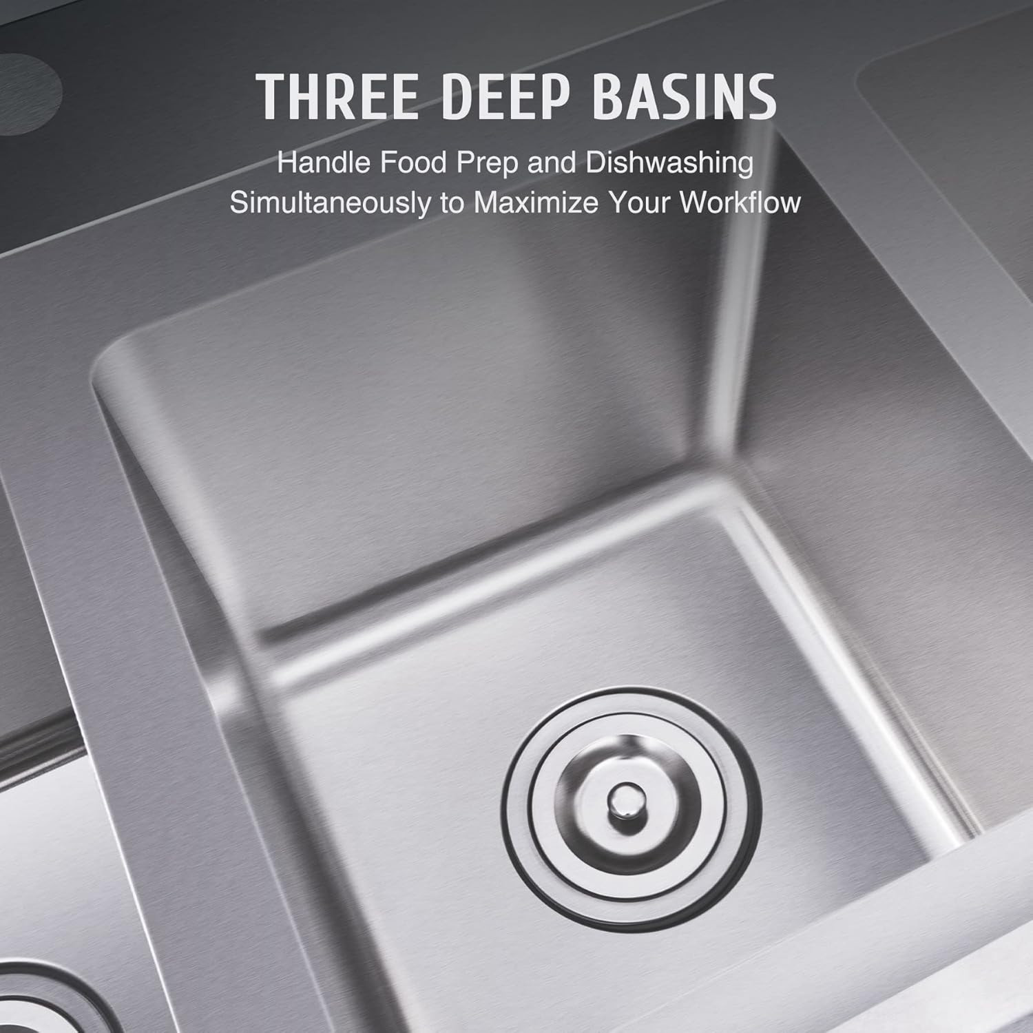 Commercial Stainless Steel Sink with 3 Compartments, Free Standing Restaurant Si