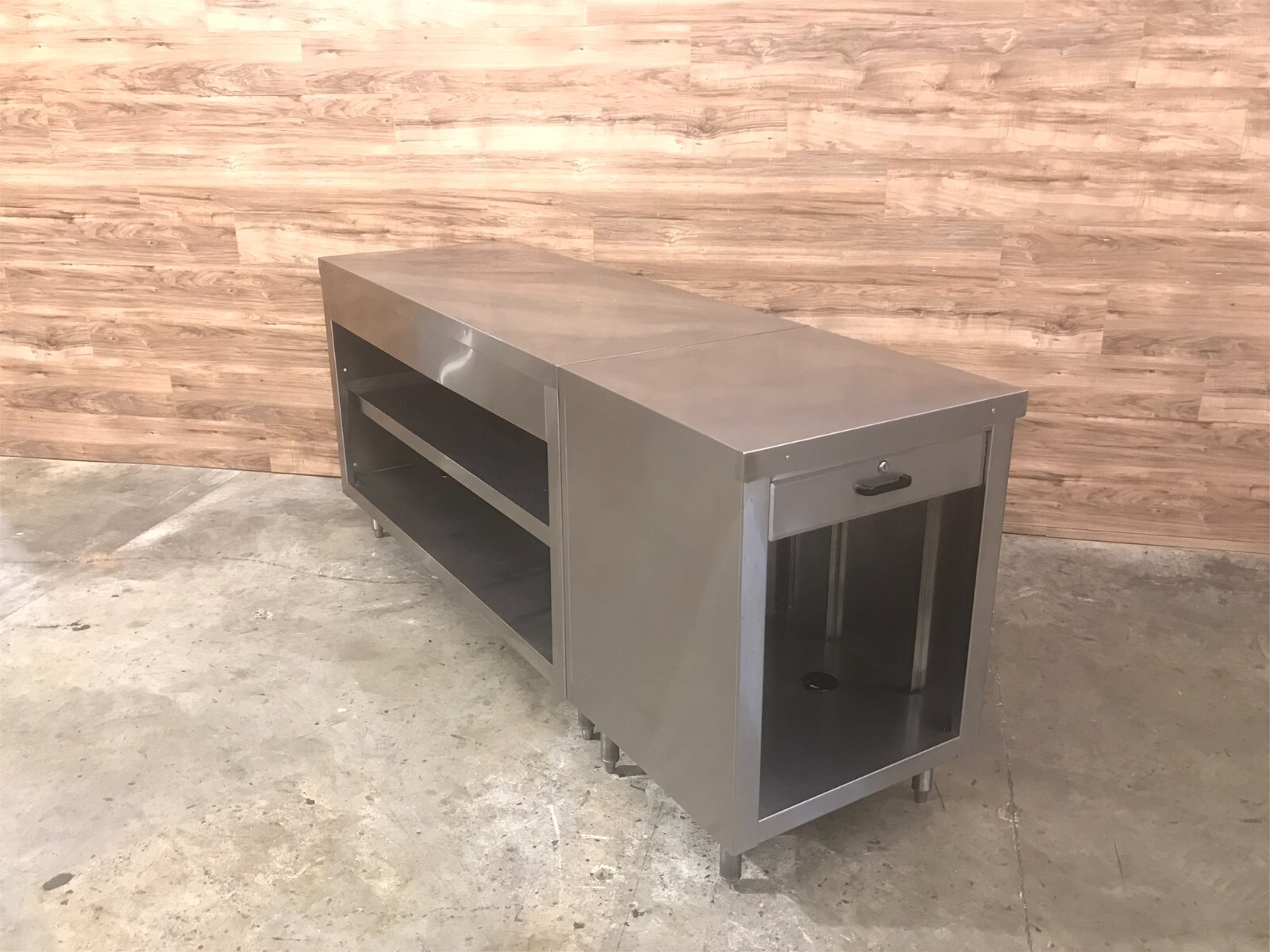 2-Sided Stainless Steel Dish Cabinet w/ Drawer – 84.5×24.5×36.5″
