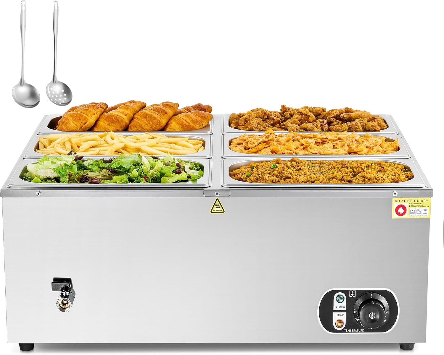 WILPREP 1500W Commercial Food Warmer with Six 1/3 Pans, Used