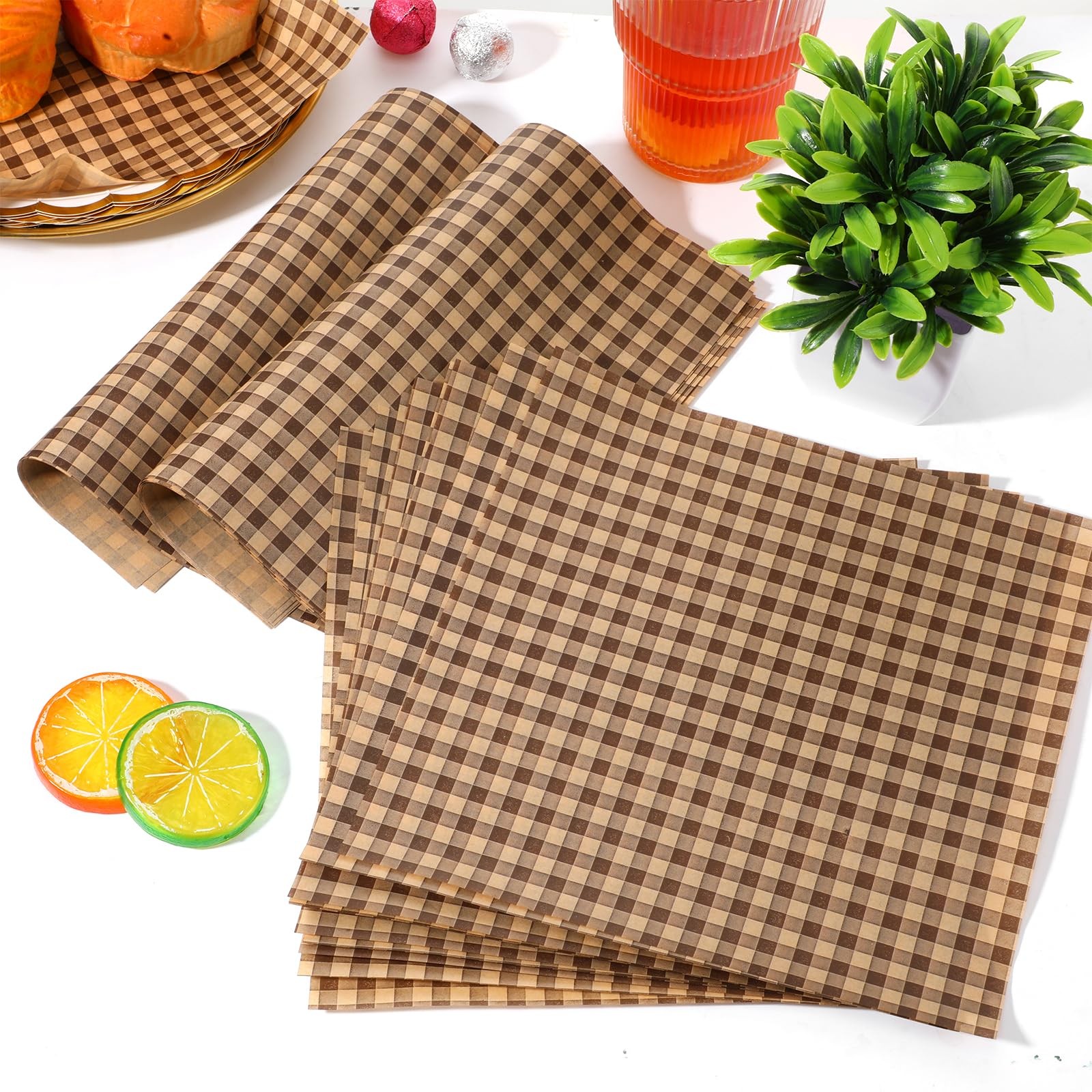 100 Pcs Wax Paper Sheets for Food Basket Liners one size, Brown, khaki