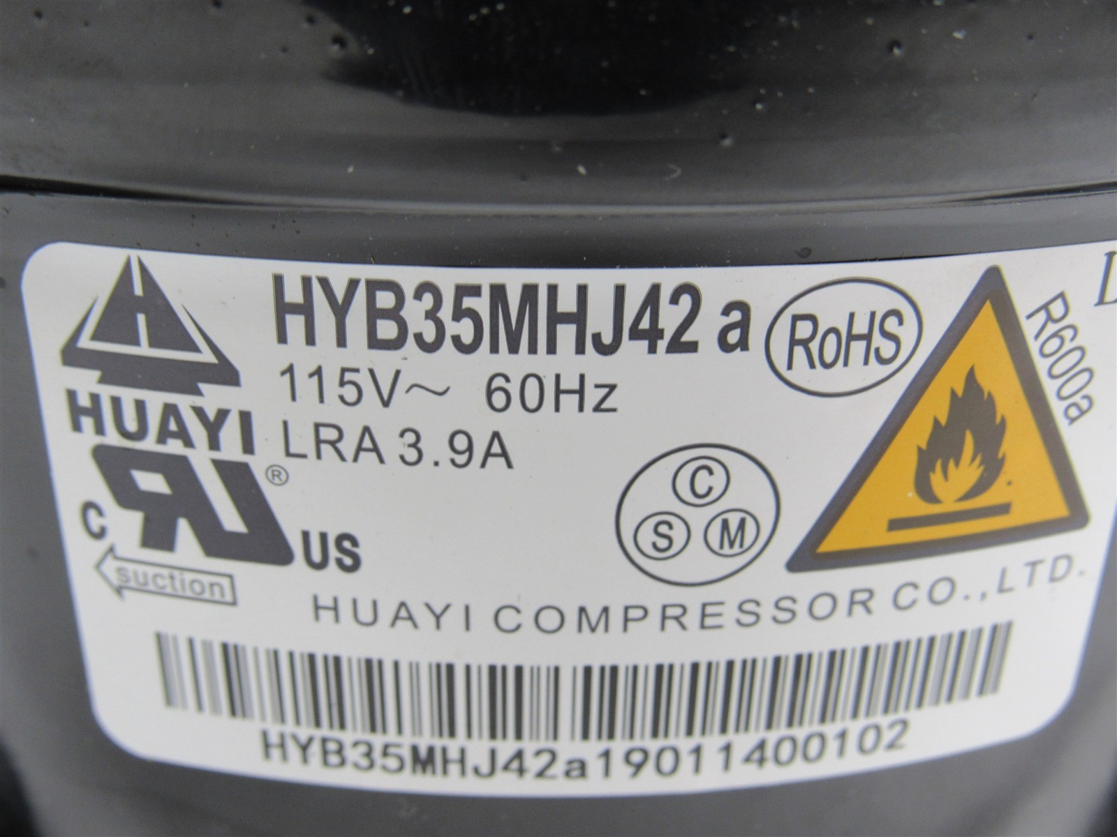 Hoshizaki HUAYI HYB35MHJ42A-R HYB35MHJ42A-R 1/16HP 115 V/60 HZ R-600 Compressor