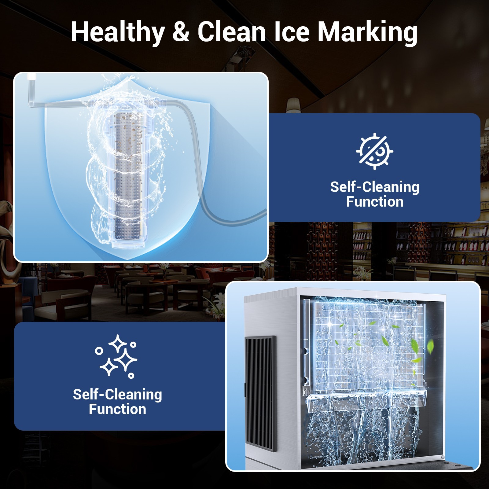 Commercial Ice Maker Machine 550Lbs/24H, Industrial Ice Machine, 350Lbs Storage