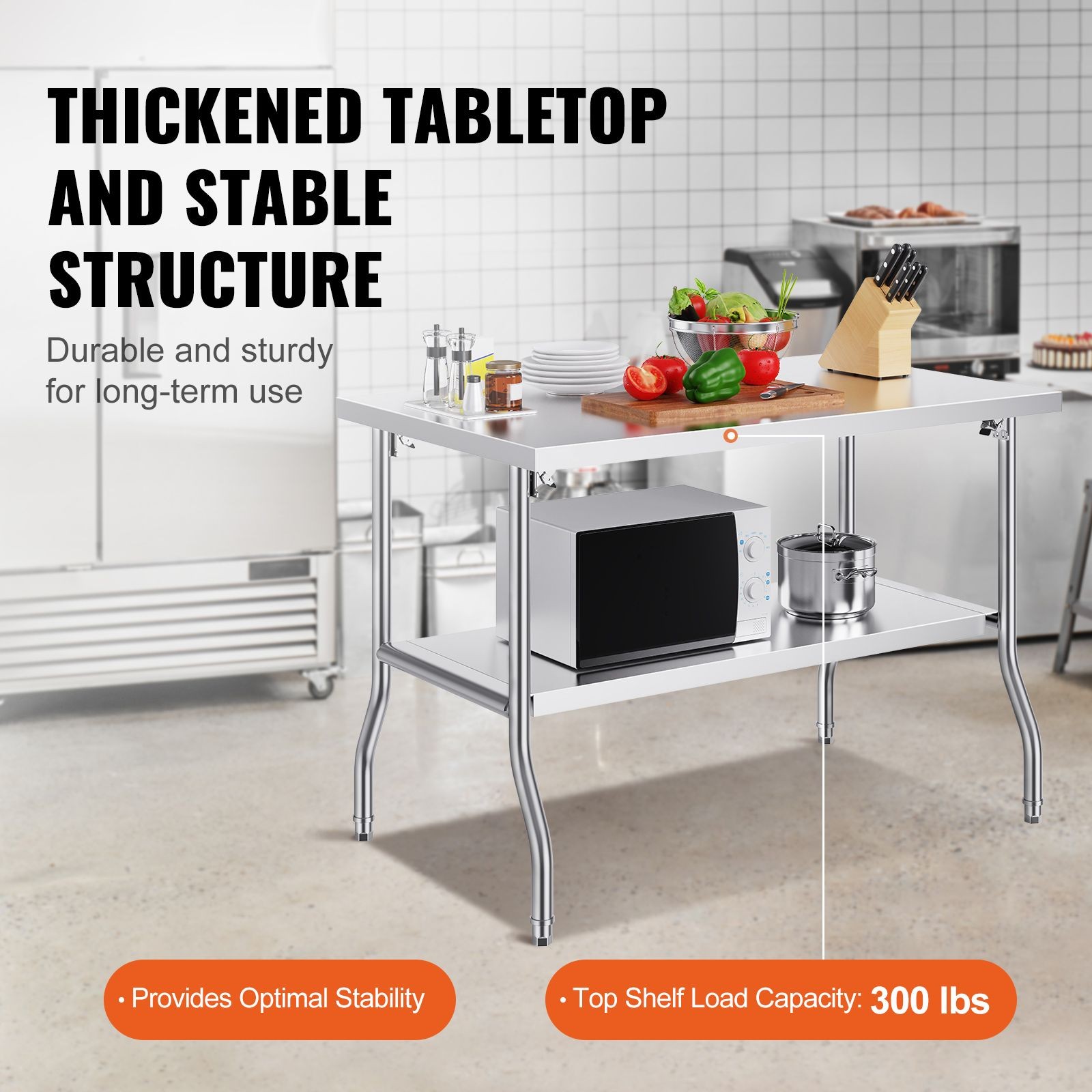 Folding Commercial Prep Table, 48 x 30 Inch Commercial Worktable Workstation