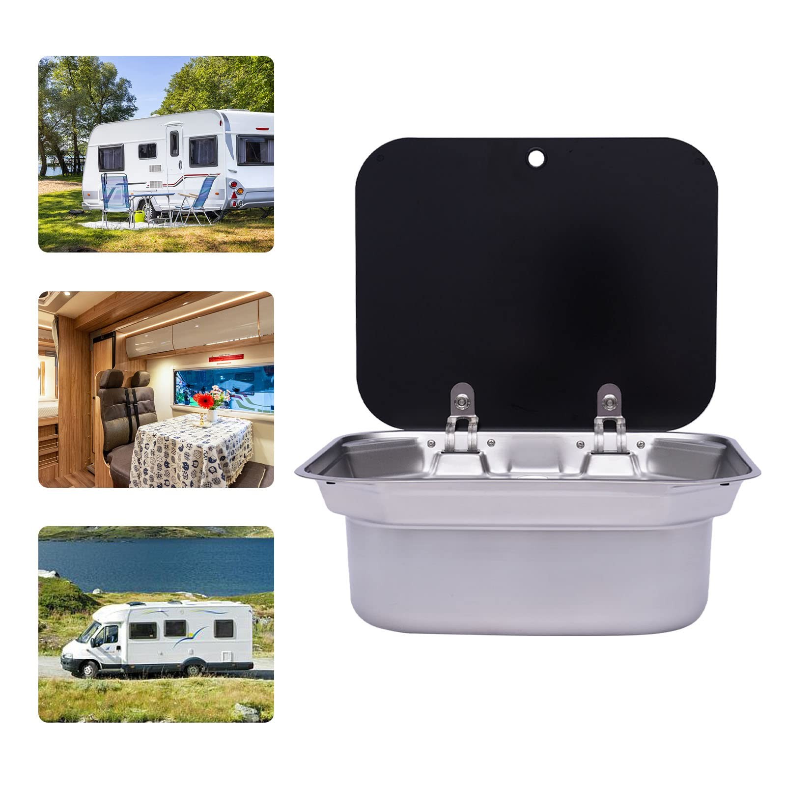 RV Caravan Boat Stainless Steel Hand Wash Sink with Tempered Glass Cover